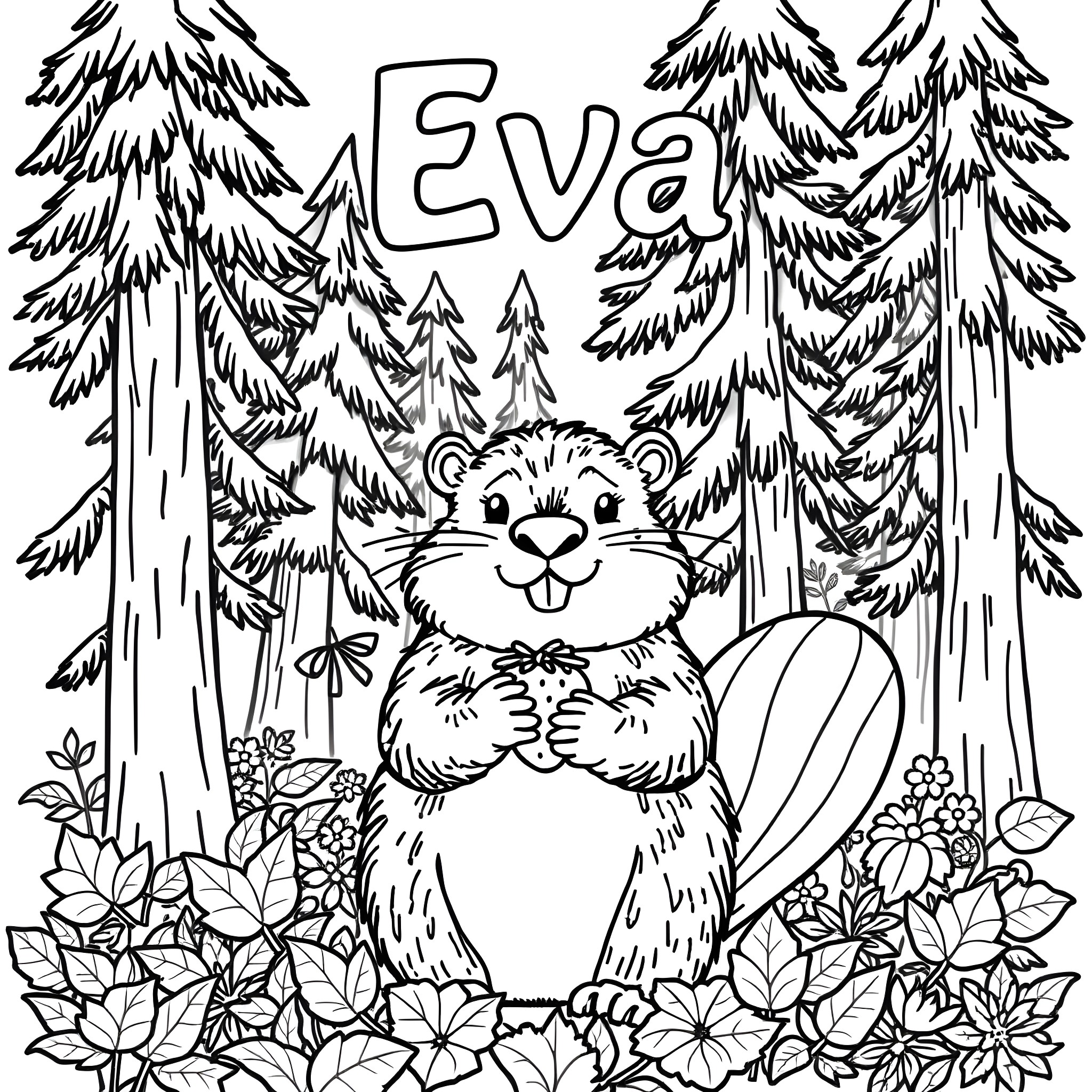 Beaver enjoying nature in the forest Coloring Page (free black-and-white line drawing printable PDF for all, from beginners to advanced learners, including children, teens, adults, and seniors)