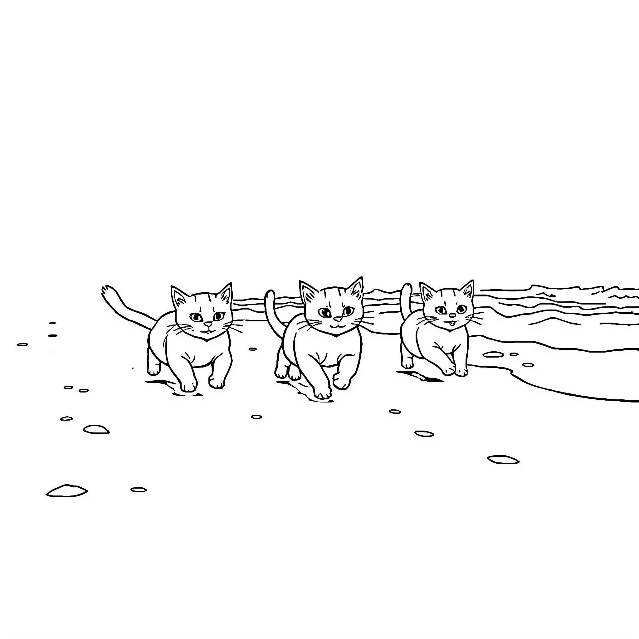 Cats enjoying a day at the beach Coloring Page (free black-and-white line drawing printable PDF for all, from beginners to advanced learners, including children, teens, adults, and seniors)
