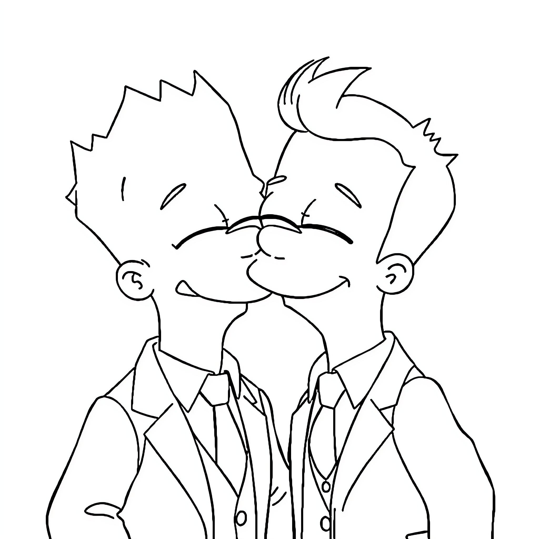 Bart Simpson goofing around with friend Coloring Page (free black-and-white line drawing printable PDF for all, from beginners to advanced learners, including children, teens, adults, and seniors)
