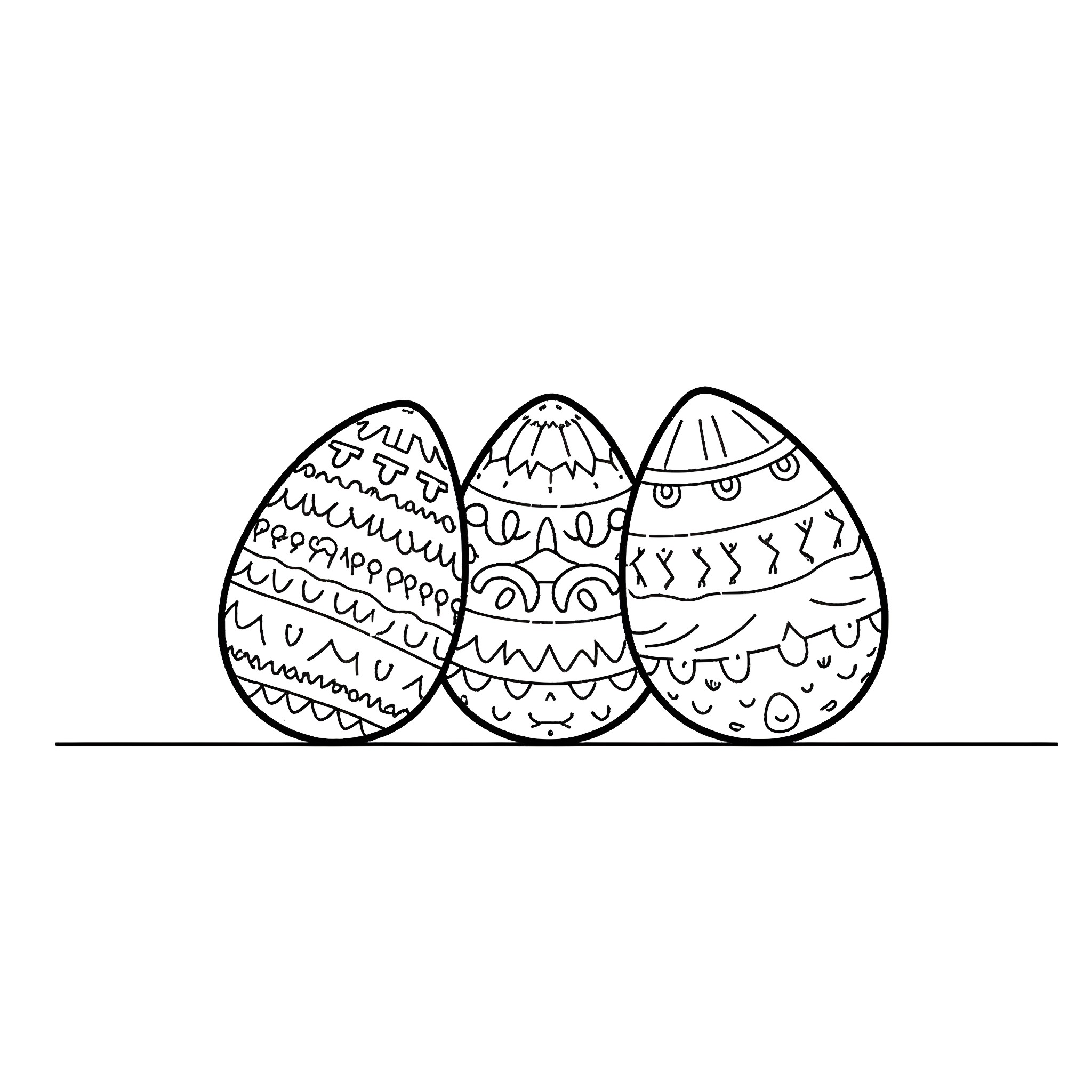Easter Egg Decorations with Ornate Patterns Coloring Page (free black-and-white line drawing printable PDF for all, from beginners to advanced learners, including children, teens, adults, and seniors)