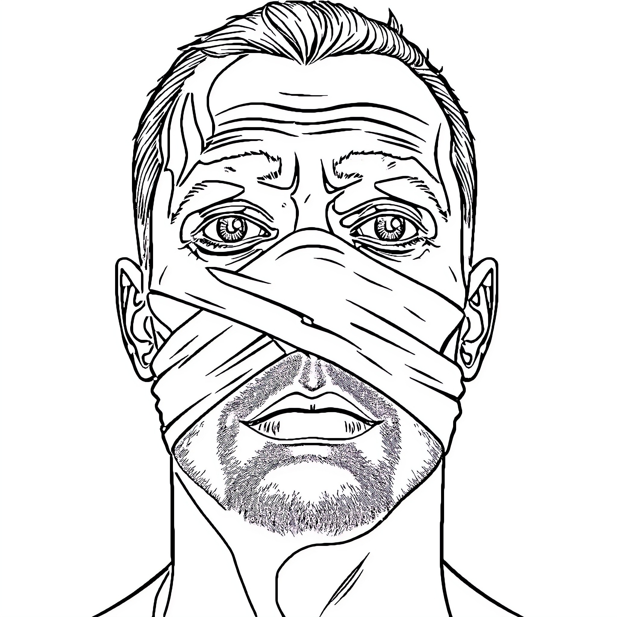 Man with face covered in medical mask Coloring Page (free black-and-white line drawing printable PDF for all, from beginners to advanced learners, including children, teens, adults, and seniors)