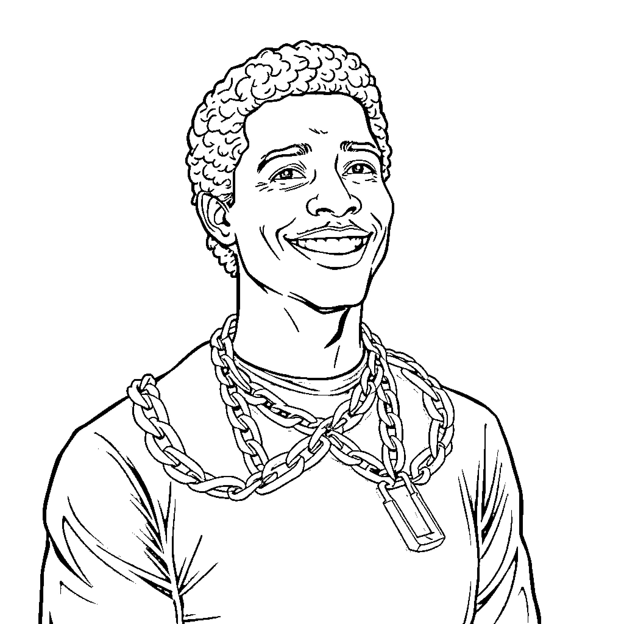 Justin Jefferson smiling with chains Coloring Page (free black-and-white line drawing printable PDF for all, from beginners to advanced learners, including children, teens, adults, and seniors)