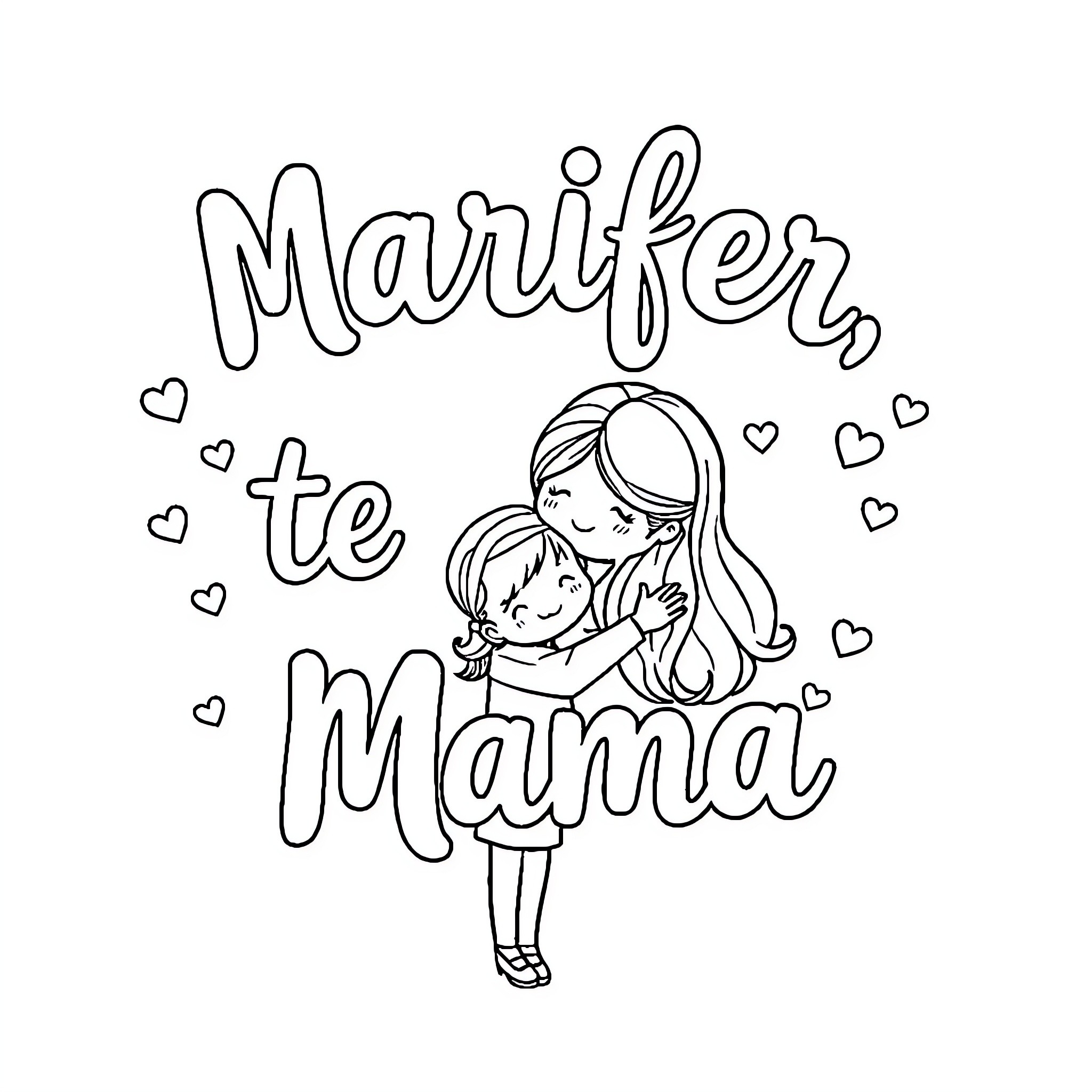 Madre sharing a tender moment with her child Coloring Page (free black-and-white line drawing printable PDF for all, from beginners to advanced learners, including children, teens, adults, and seniors)