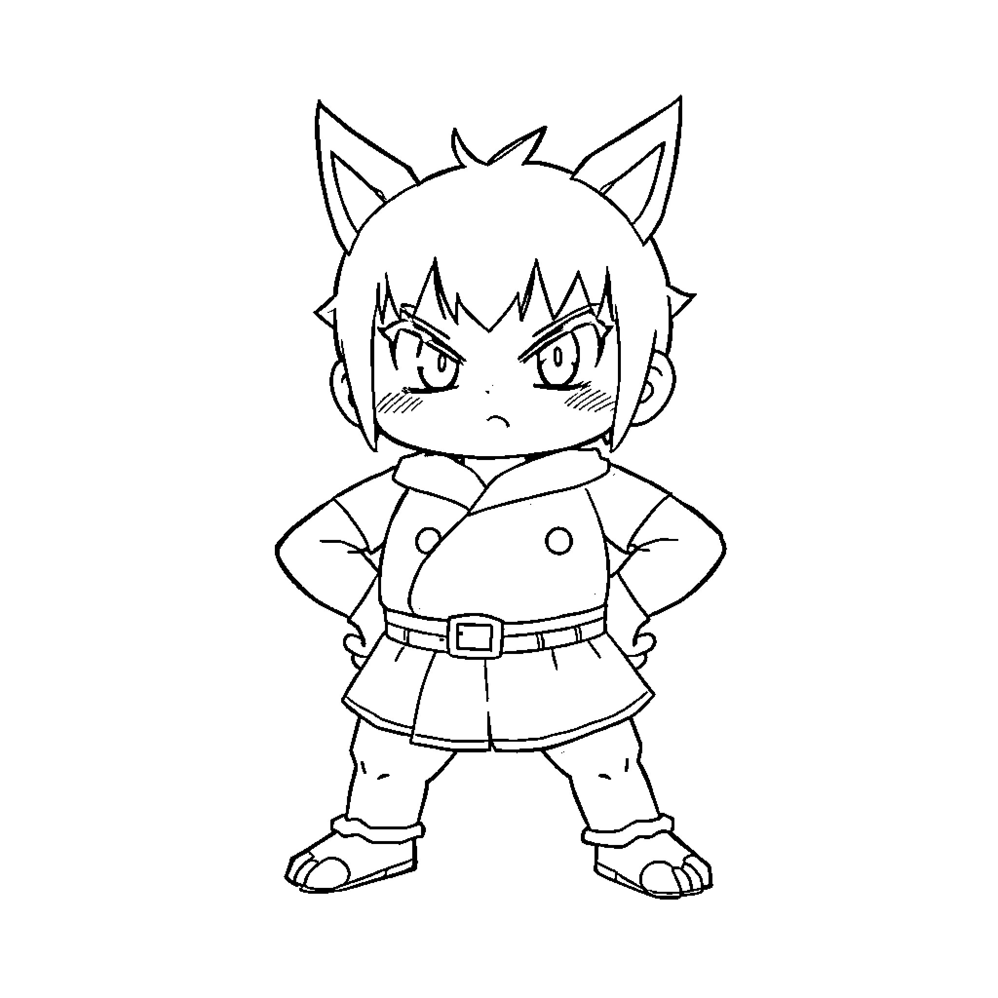 Rudo character in anime-inspired sketch Coloring Page (free black-and-white line drawing printable PDF for all, from beginners to advanced learners, including children, teens, adults, and seniors)