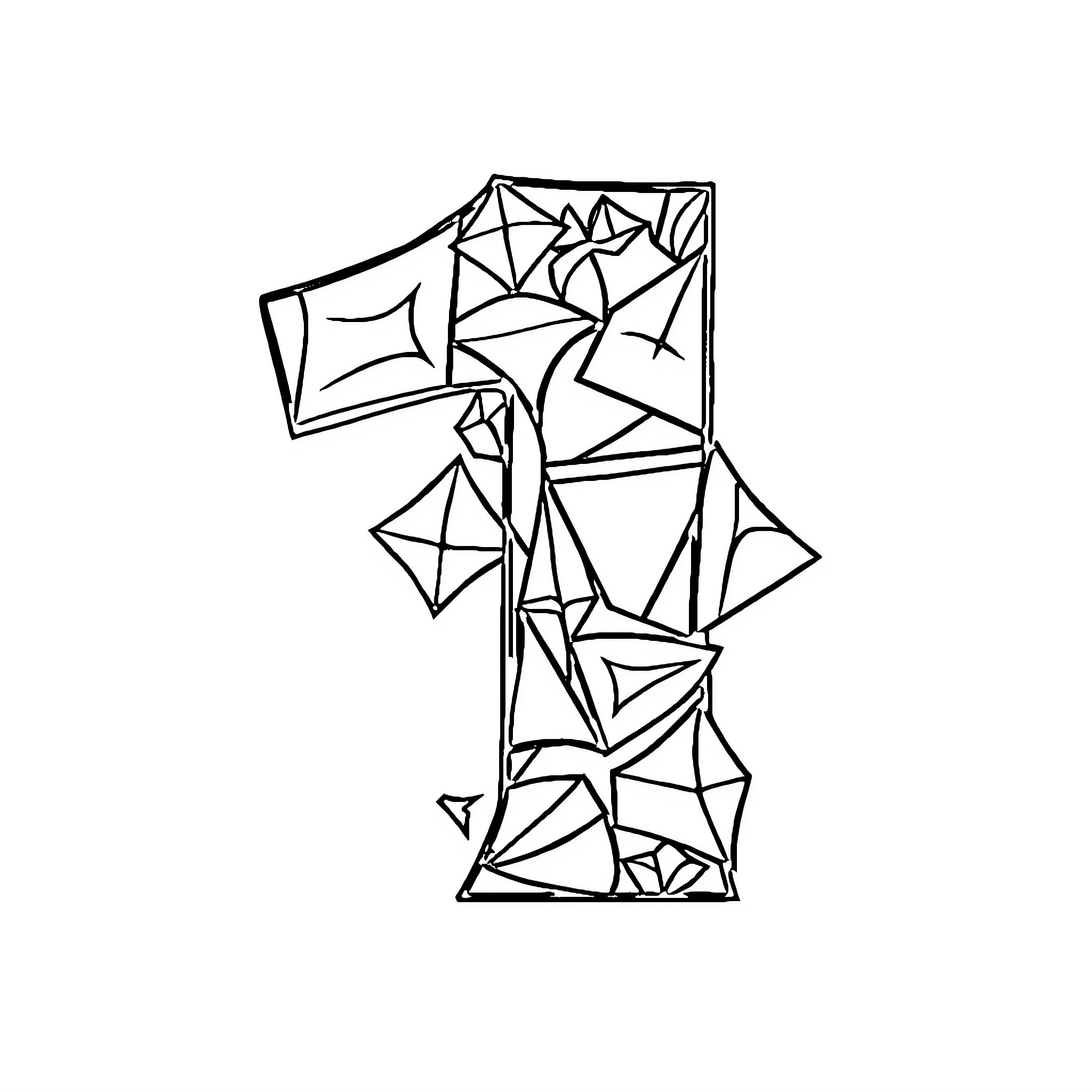 Number 1 Formed by Geometric Shapes Coloring Page (free black-and-white line drawing printable PDF for all, from beginners to advanced learners, including children, teens, adults, and seniors)