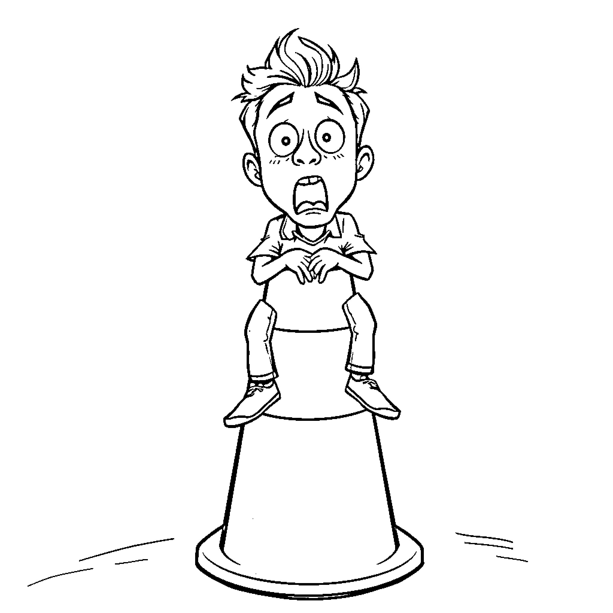 Man expressing surprise in a cartoon-like illustration Coloring Page (free black-and-white line drawing printable PDF for all, from beginners to advanced learners, including children, teens, adults, and seniors)