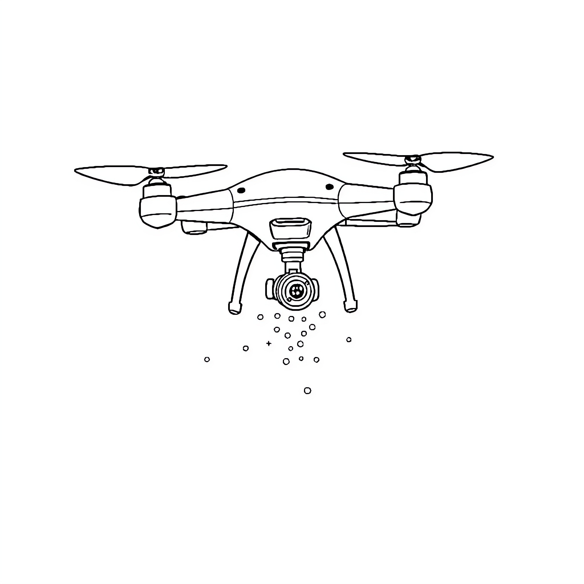Drone capturing aerial footage Coloring Page (free black-and-white line drawing printable PDF for all, from beginners to advanced learners, including children, teens, adults, and seniors)