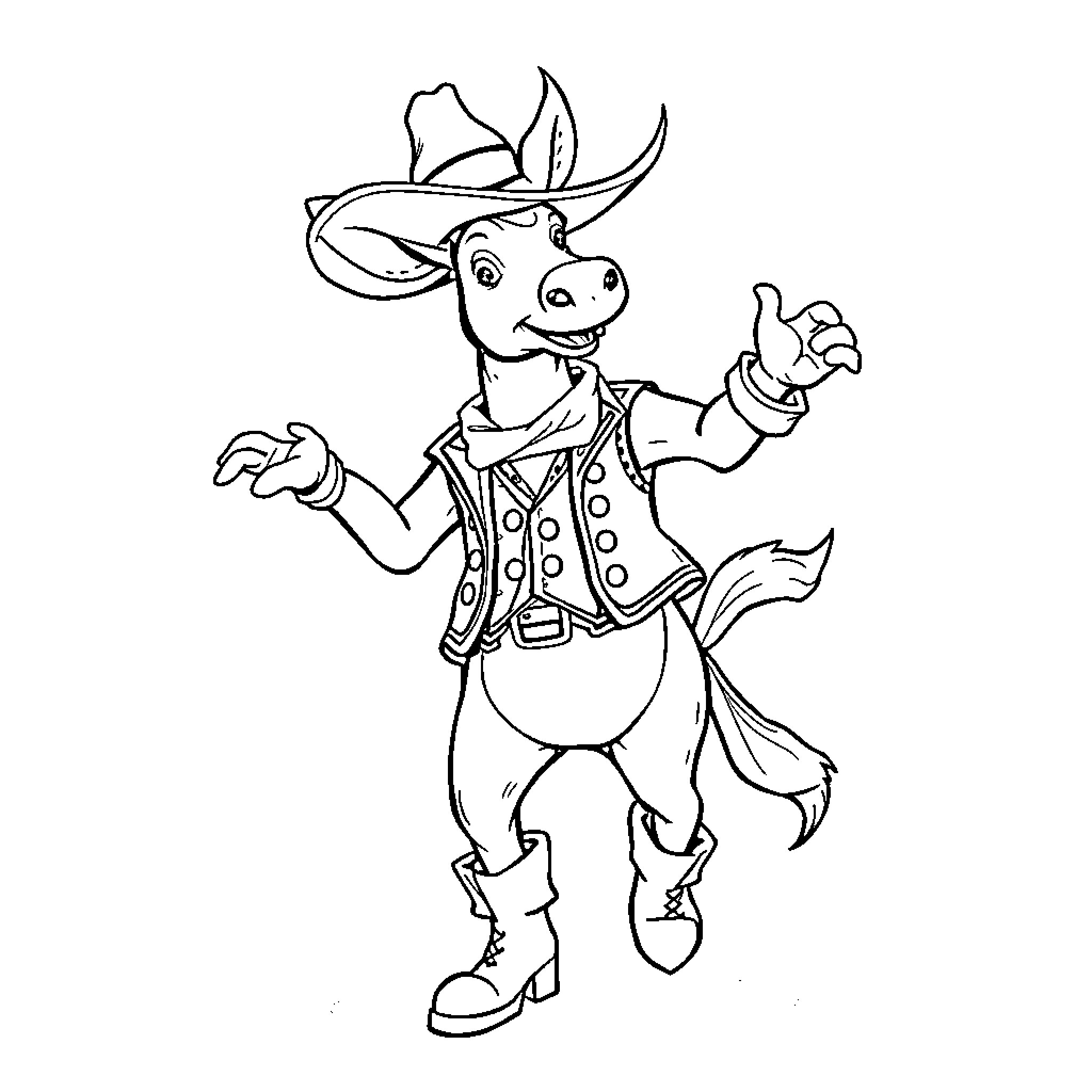 Chevreuil dressed in whimsical attire with animated gestures Coloring Page (free black-and-white line drawing printable PDF for all, from beginners to advanced learners, including children, teens, adults, and seniors)