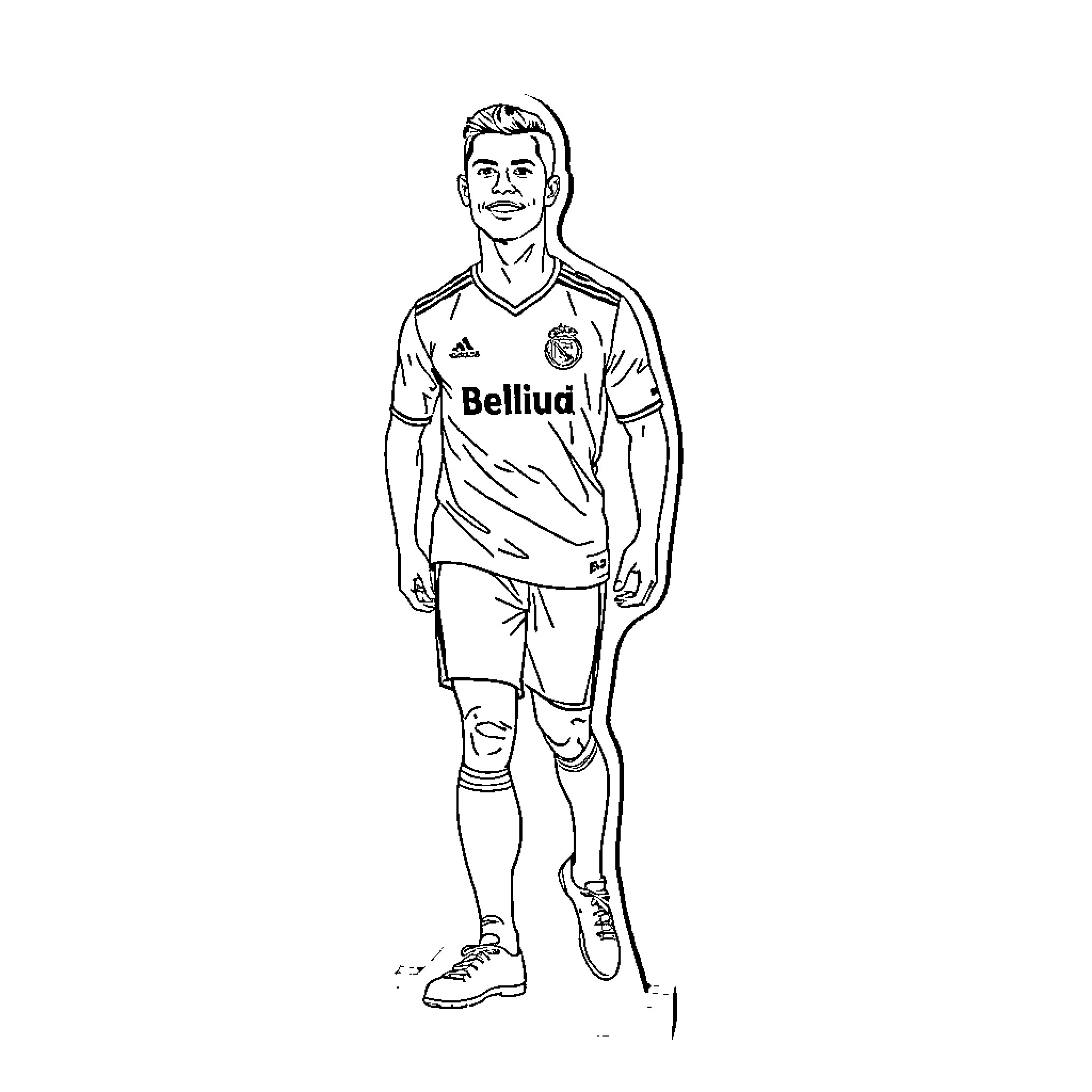 Cristiano Ronaldo in Soccer Uniform Coloring Page (free black-and-white line drawing printable PDF for all, from beginners to advanced learners, including children, teens, adults, and seniors)