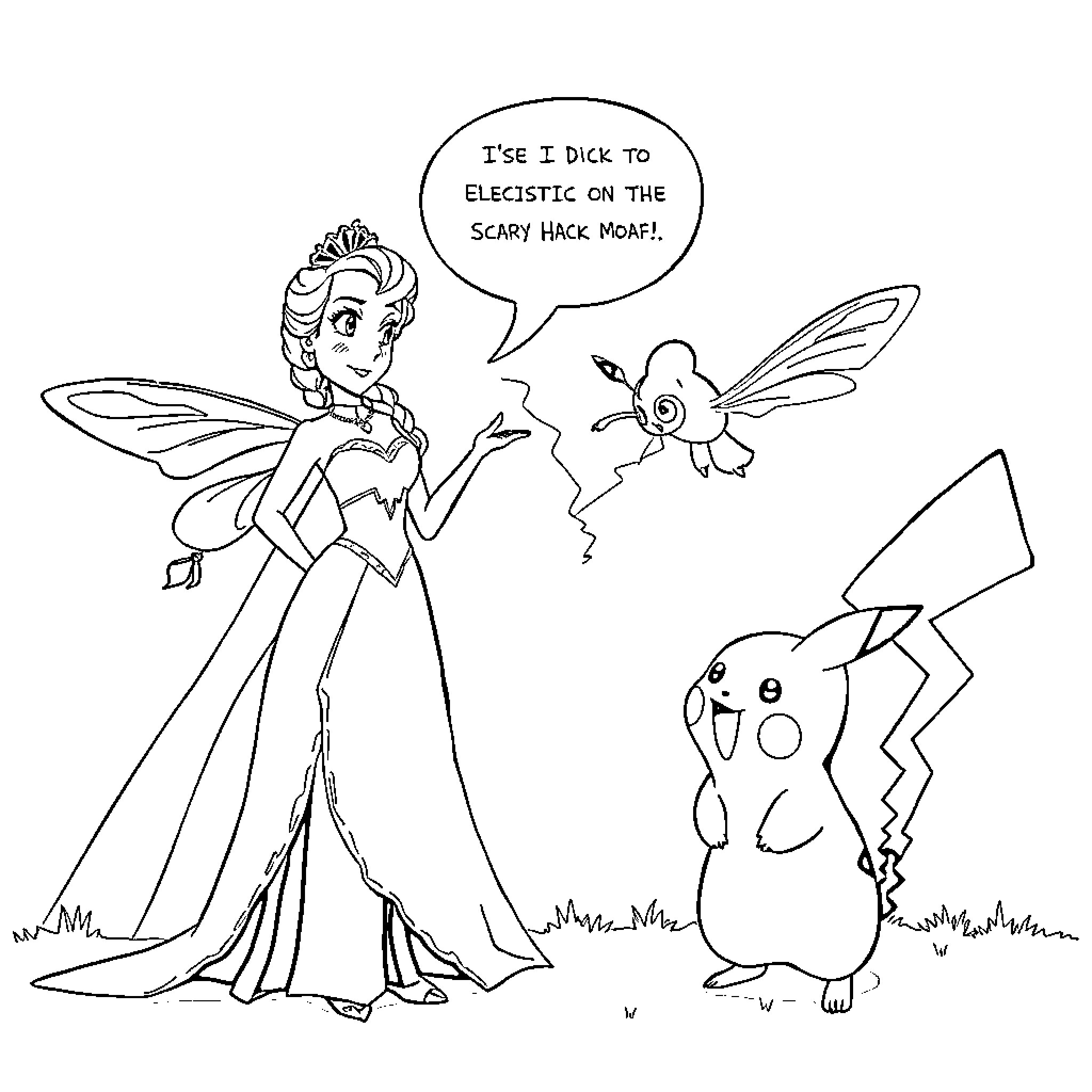 Princess Confronts Scary Creatures in the Wild Coloring Page (free black-and-white line drawing printable PDF for all, from beginners to advanced learners, including children, teens, adults, and seniors)