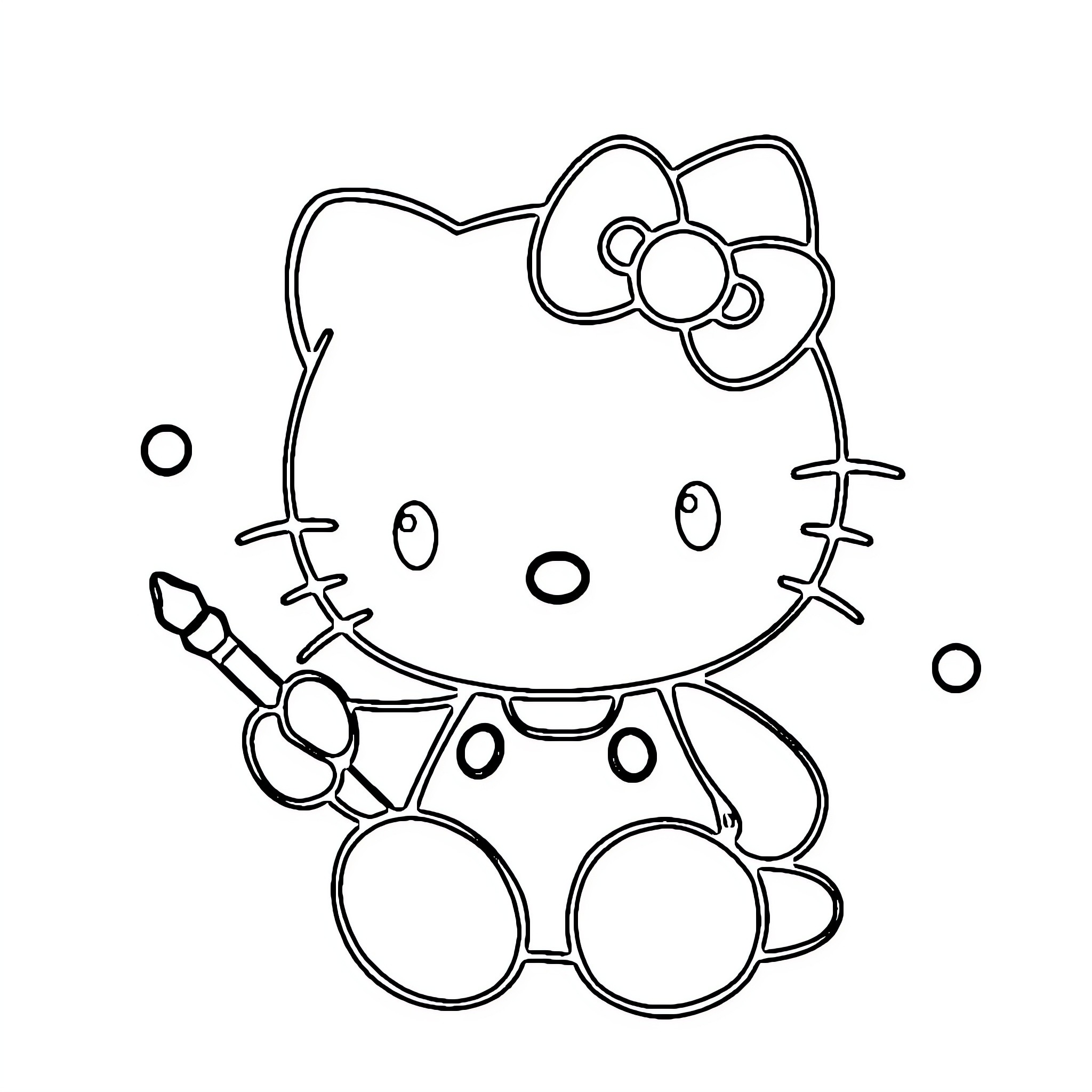 Hello Kitty playing with bubbles Coloring Page (free black-and-white line drawing printable PDF for all, from beginners to advanced learners, including children, teens, adults, and seniors)