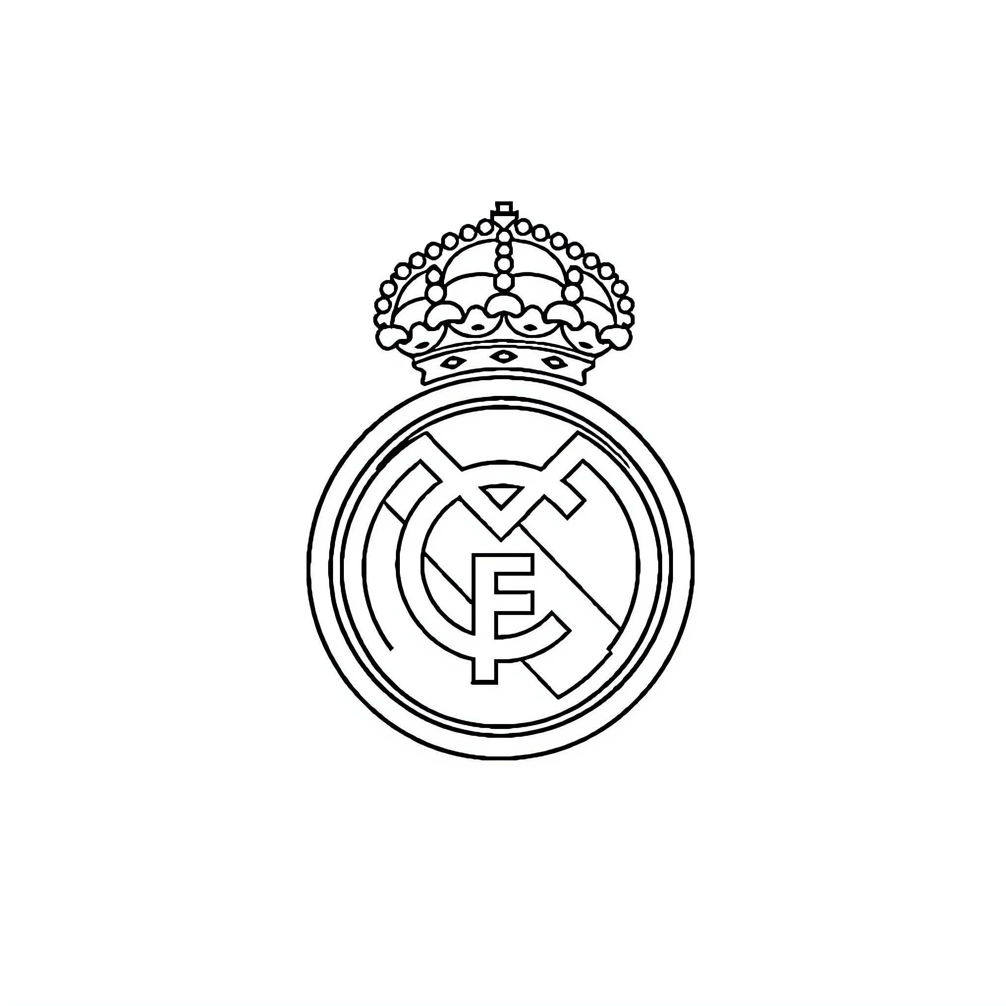 Real Madrid team crest with crown emblem Coloring Page (free black-and-white line drawing printable PDF for all, from beginners to advanced learners, including children, teens, adults, and seniors)