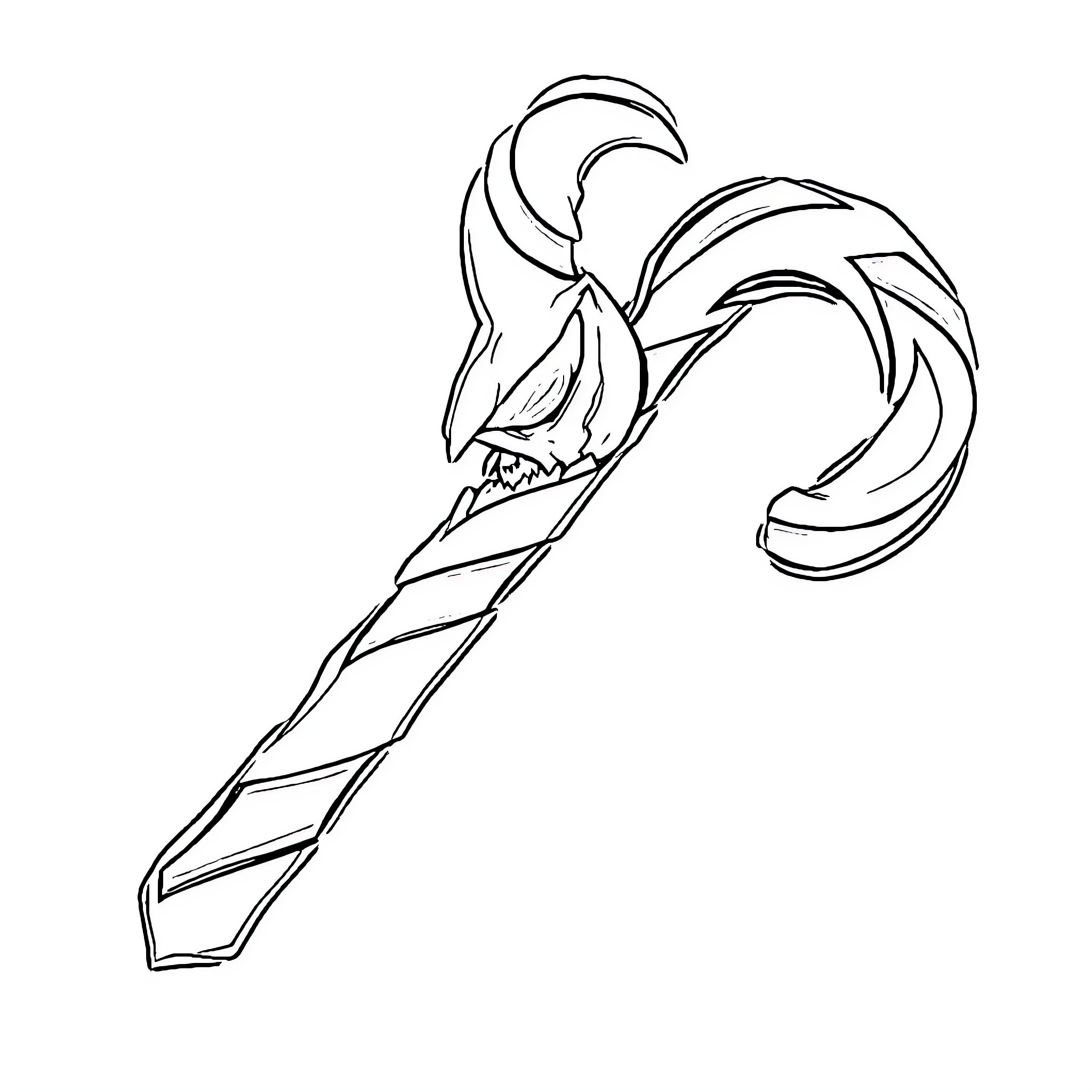 Candy Cane Creature with Sharp Teeth Coloring Page (free black-and-white line drawing printable PDF for all, from beginners to advanced learners, including children, teens, adults, and seniors)