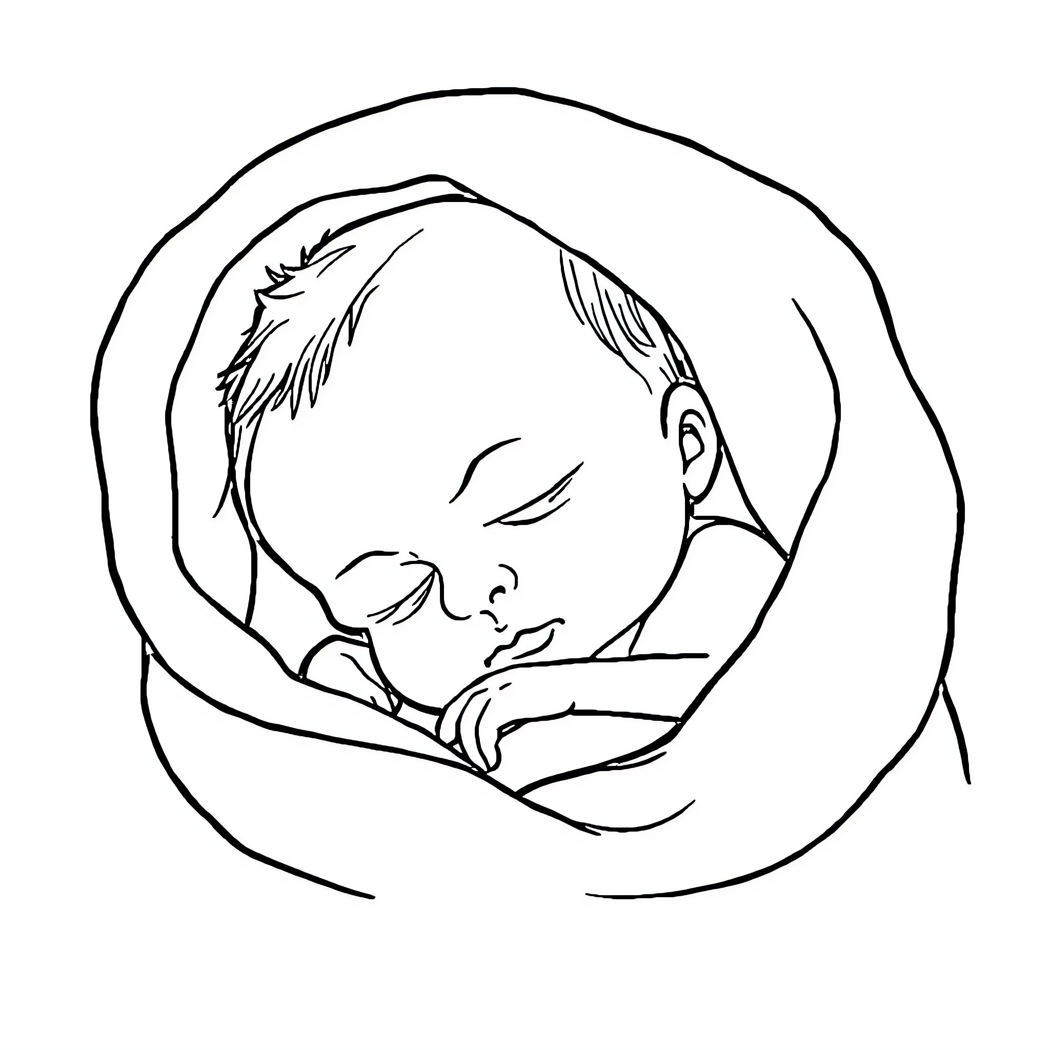 Baby sleeping peacefully in blanket Coloring Page (free black-and-white line drawing printable PDF for all, from beginners to advanced learners, including children, teens, adults, and seniors)