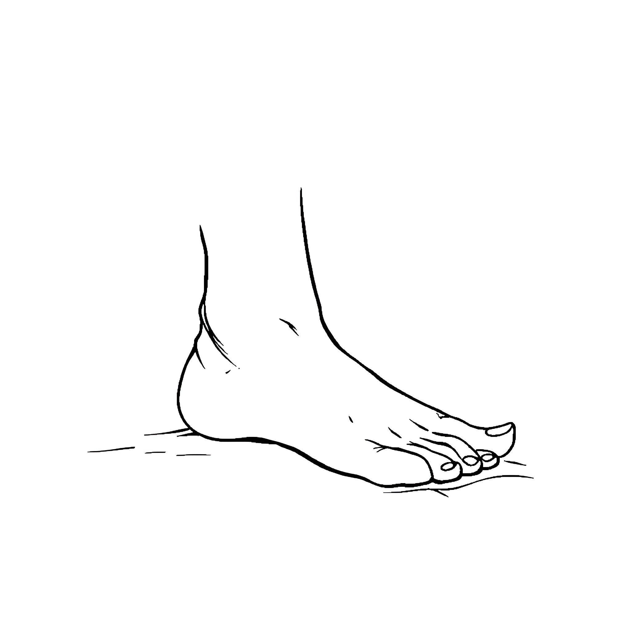Foot resting on surface Coloring Page (free black-and-white line drawing printable PDF for all, from beginners to advanced learners, including children, teens, adults, and seniors)