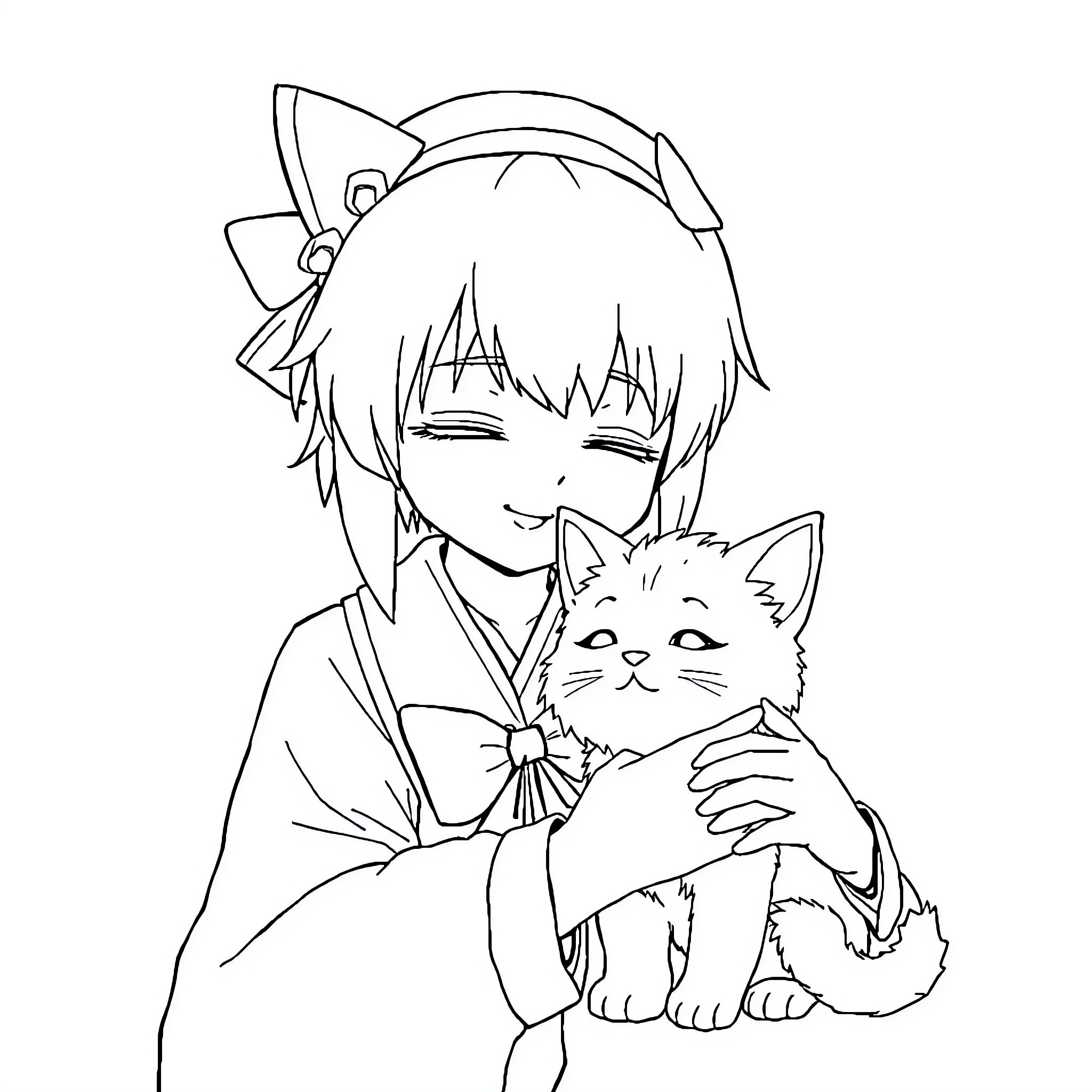 Sukuna's Cheerful Companion Coloring Page (free black-and-white line drawing printable PDF for all, from beginners to advanced learners, including children, teens, adults, and seniors)