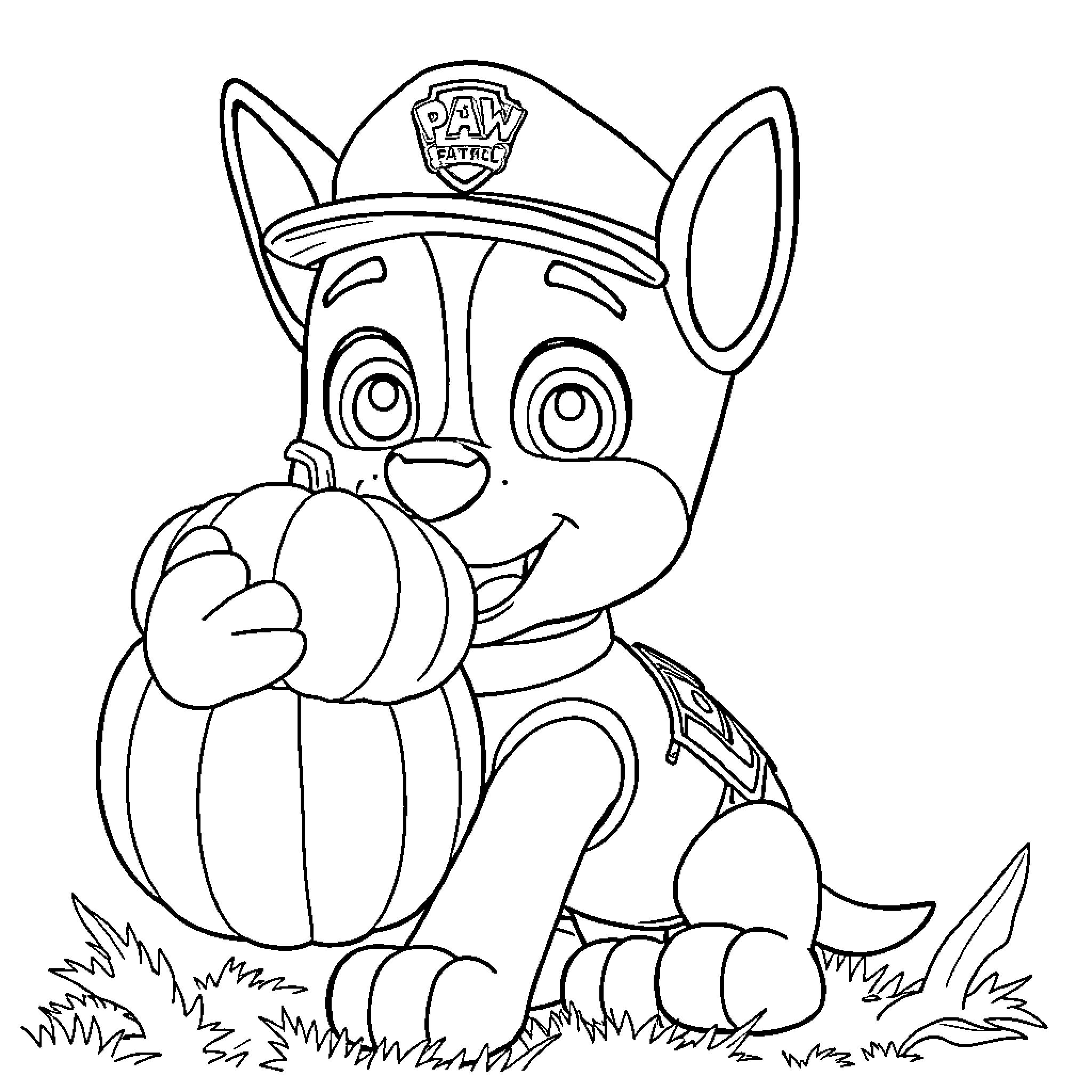 Chase the Paw Patrol Puppy's Adventure Coloring Page (free black-and-white line drawing printable PDF for all, from beginners to advanced learners, including children, teens, adults, and seniors)