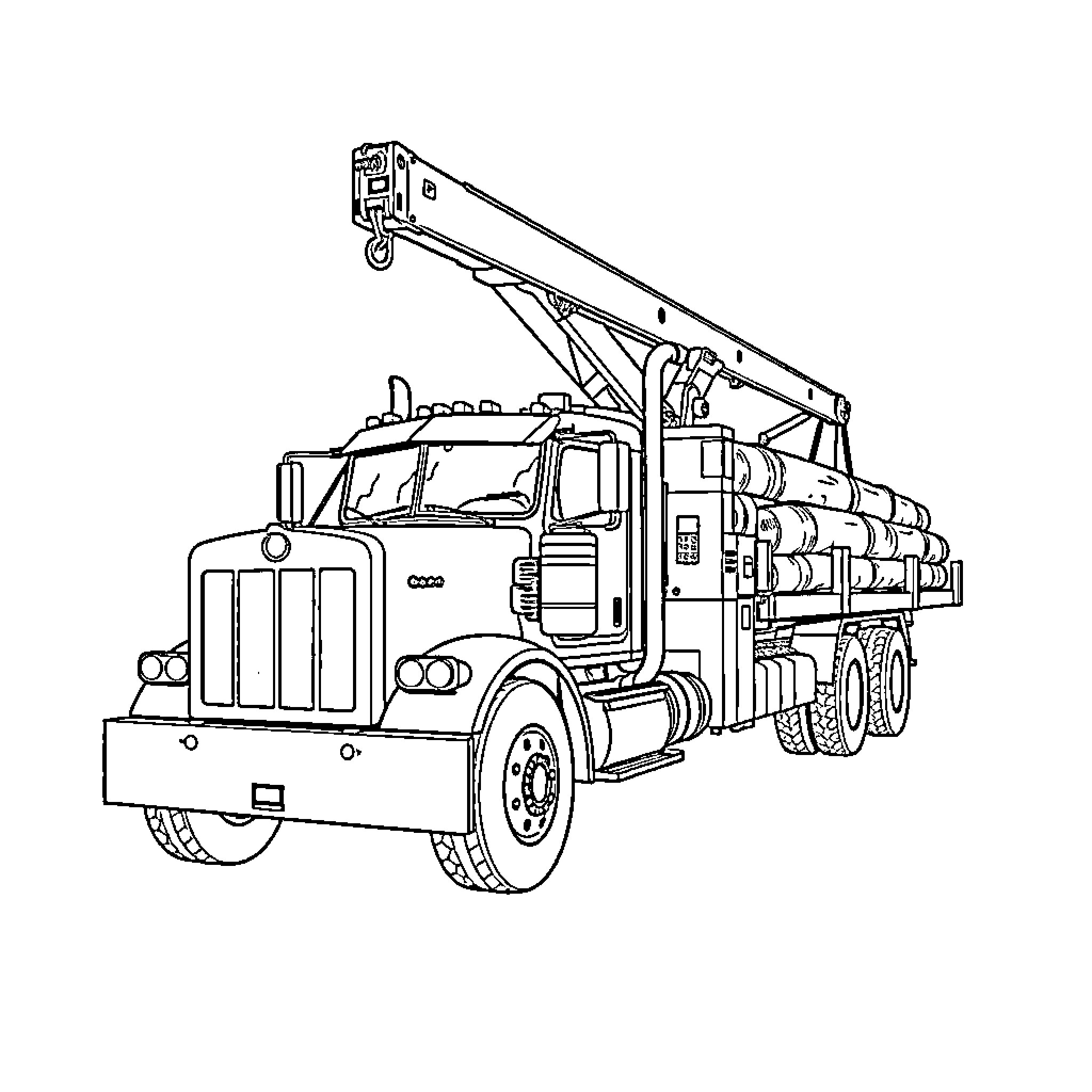 Truck with Crane Lifting Cargo Coloring Page (free black-and-white line drawing printable PDF for all, from beginners to advanced learners, including children, teens, adults, and seniors)