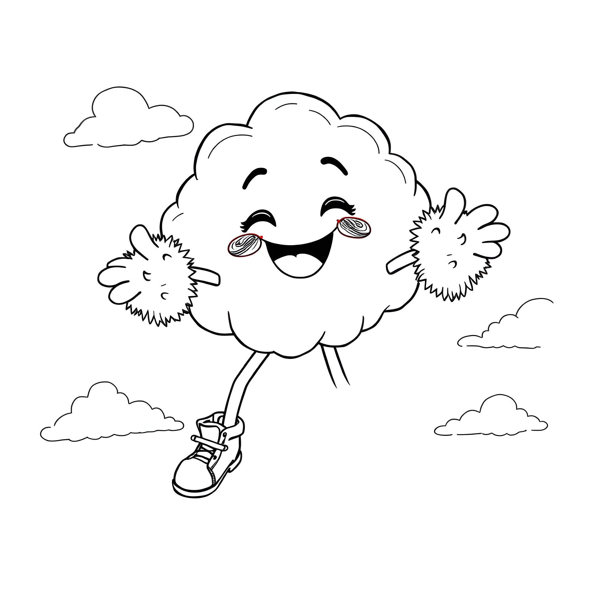 Cloud playing joyfully in the sky Coloring Page (free black-and-white line drawing printable PDF for all, from beginners to advanced learners, including children, teens, adults, and seniors)