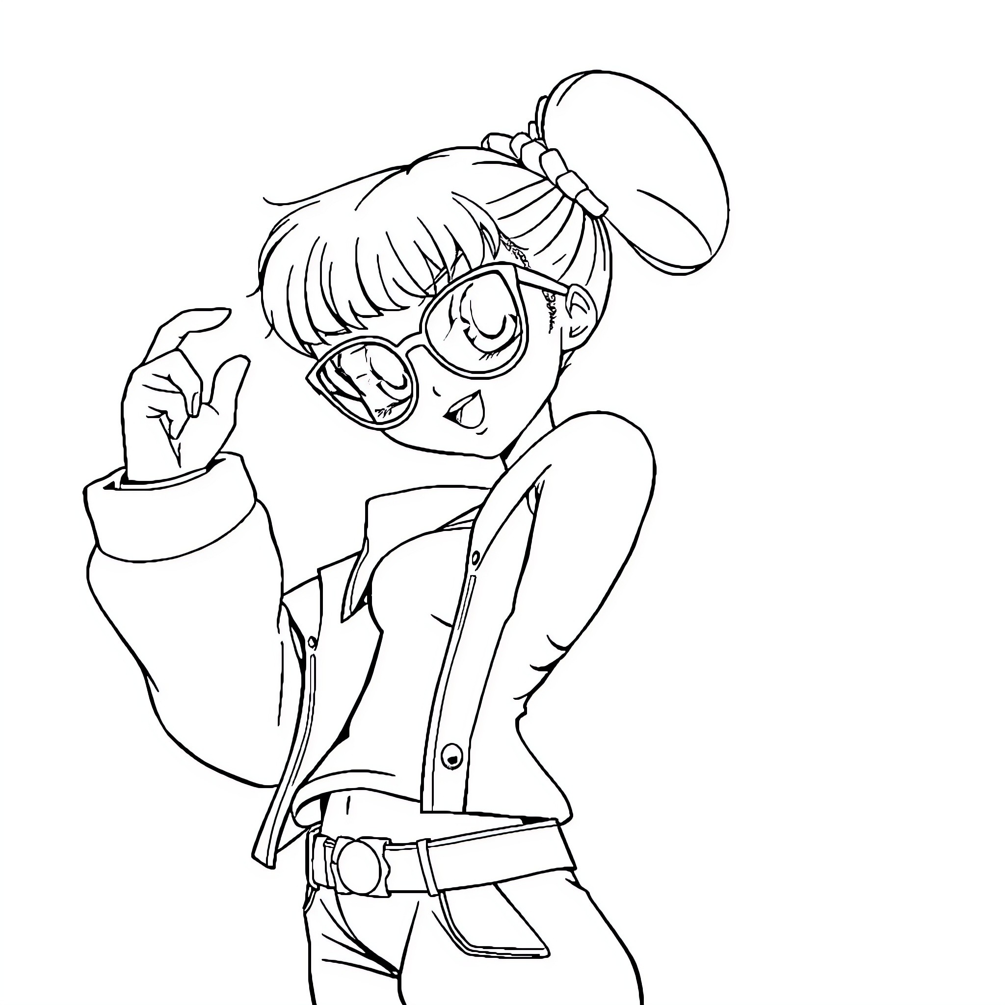 Anime Girl Enthusiastically Waving and Smiling Coloring Page (free black-and-white line drawing printable PDF for all, from beginners to advanced learners, including children, teens, adults, and seniors)