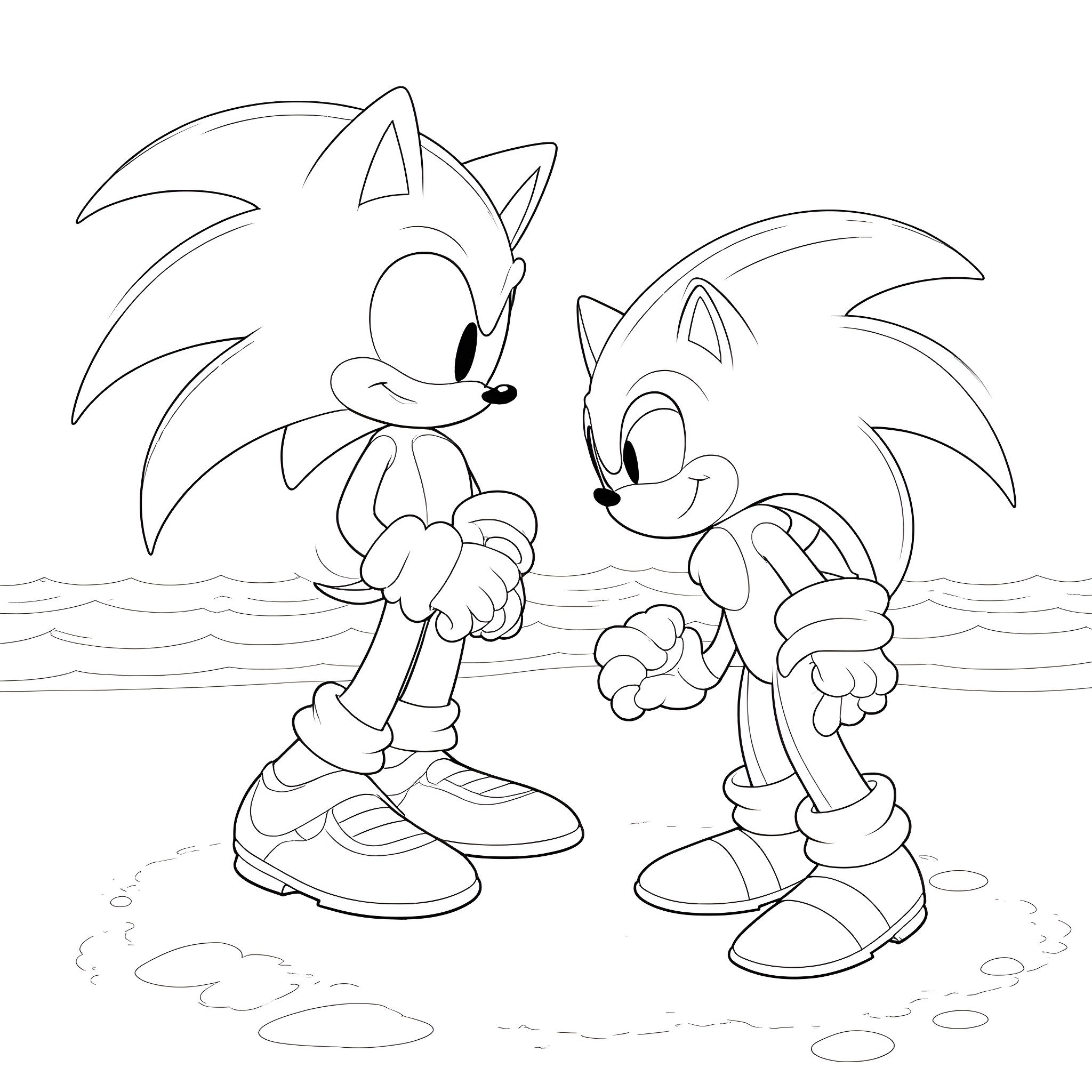 Hedgehog characters playing in the sand Coloring Page (free black-and-white line drawing printable PDF for all, from beginners to advanced learners, including children, teens, adults, and seniors)