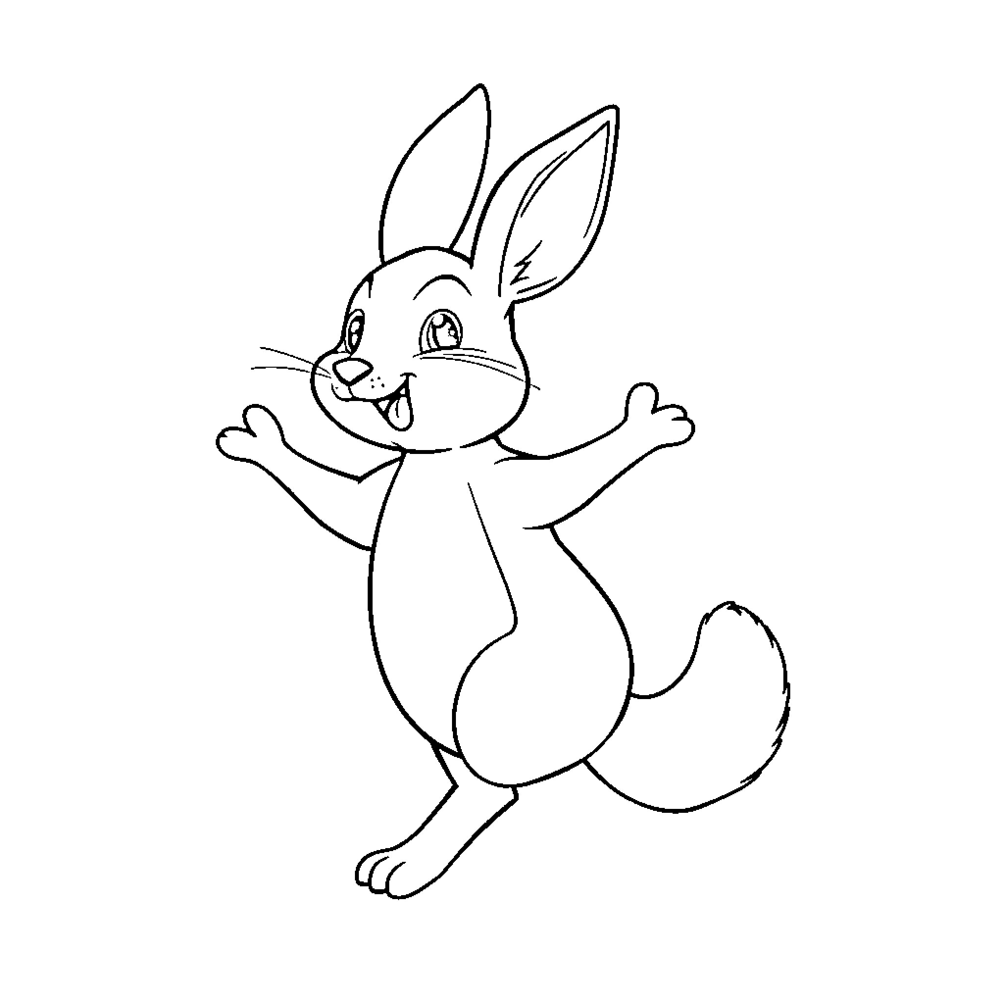 Rabbit jumping happily in the air Coloring Page (free black-and-white line drawing printable PDF for all, from beginners to advanced learners, including children, teens, adults, and seniors)