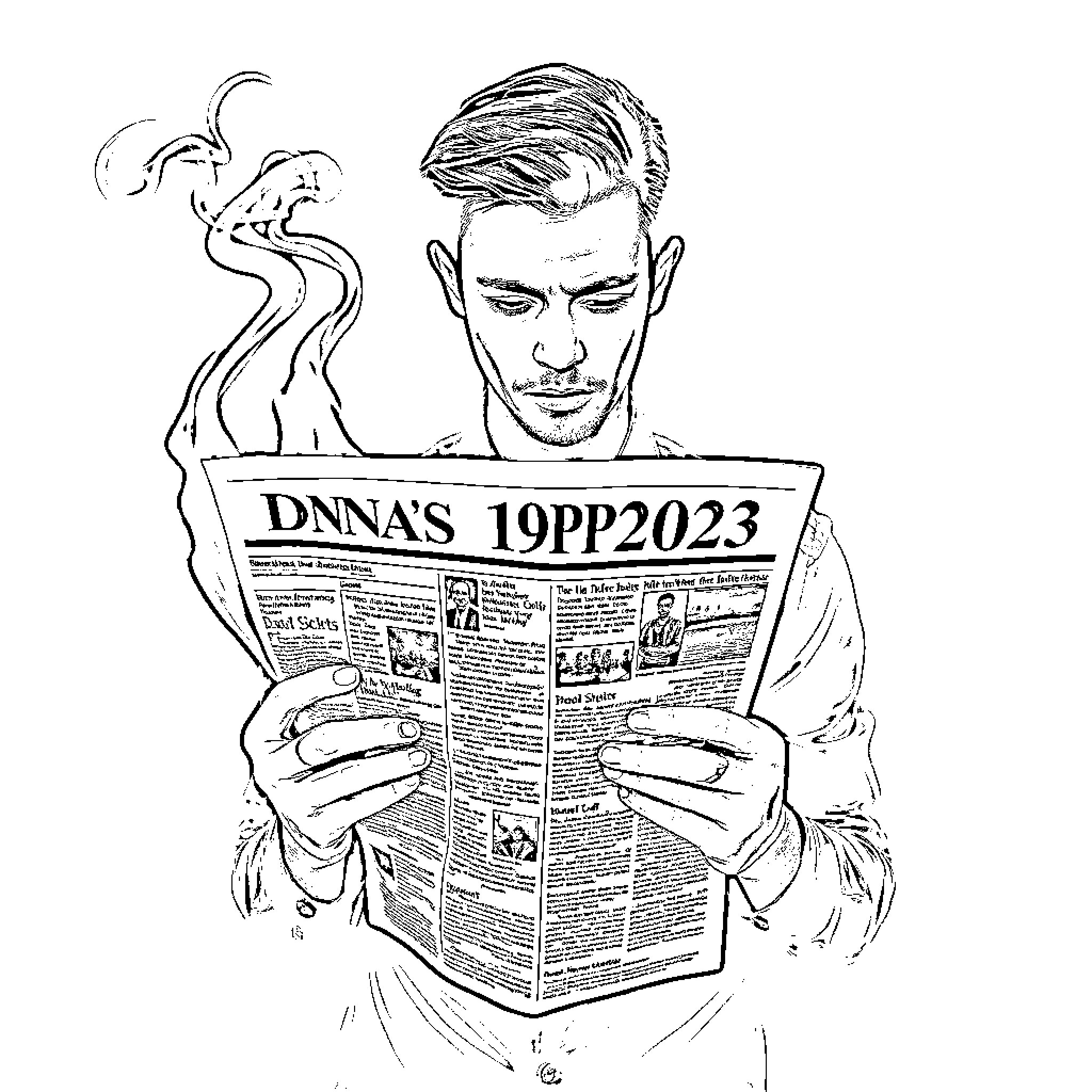 Person reading newspaper with focus Coloring Page (free black-and-white line drawing printable PDF for all, from beginners to advanced learners, including children, teens, adults, and seniors)
