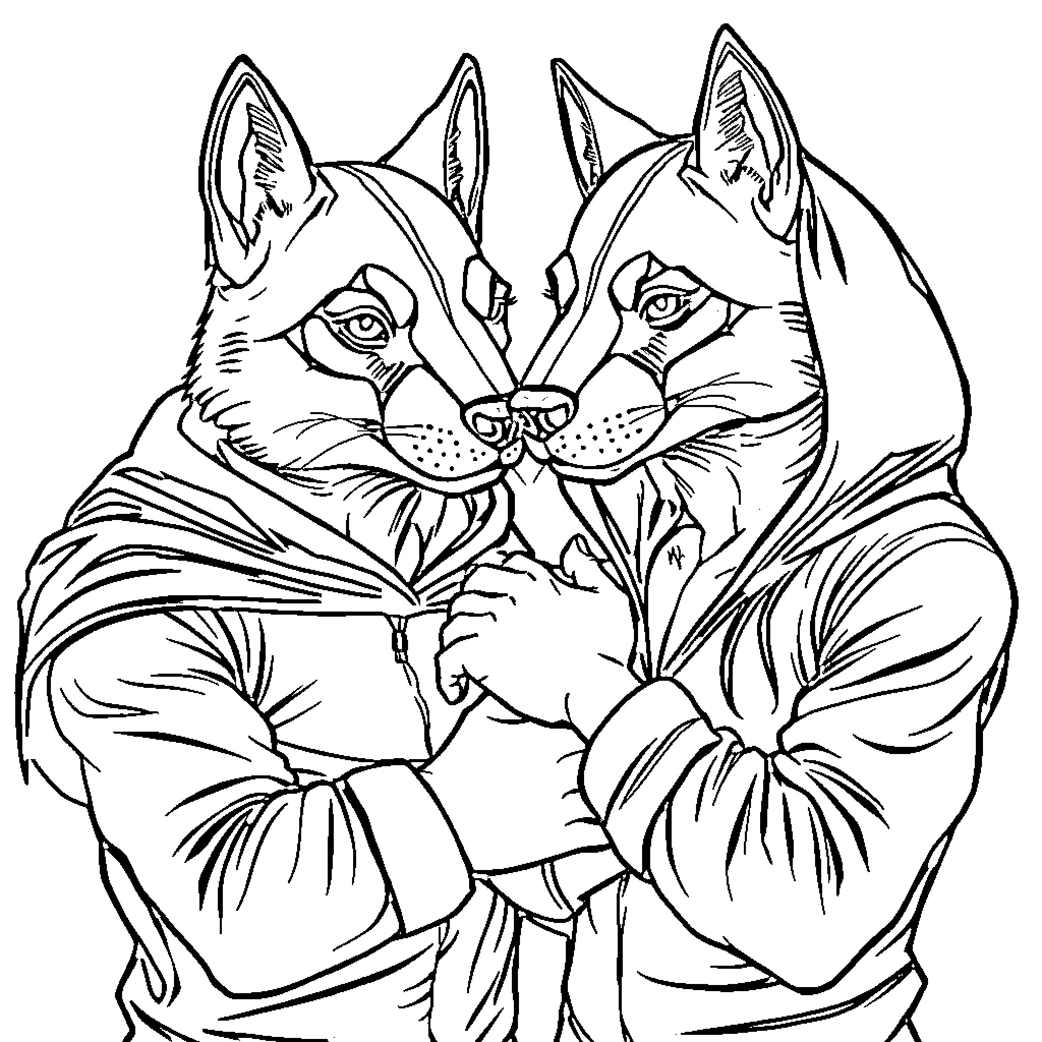 Humans in Animal Attire Coloring Page (free black-and-white line drawing printable PDF for all, from beginners to advanced learners, including children, teens, adults, and seniors)
