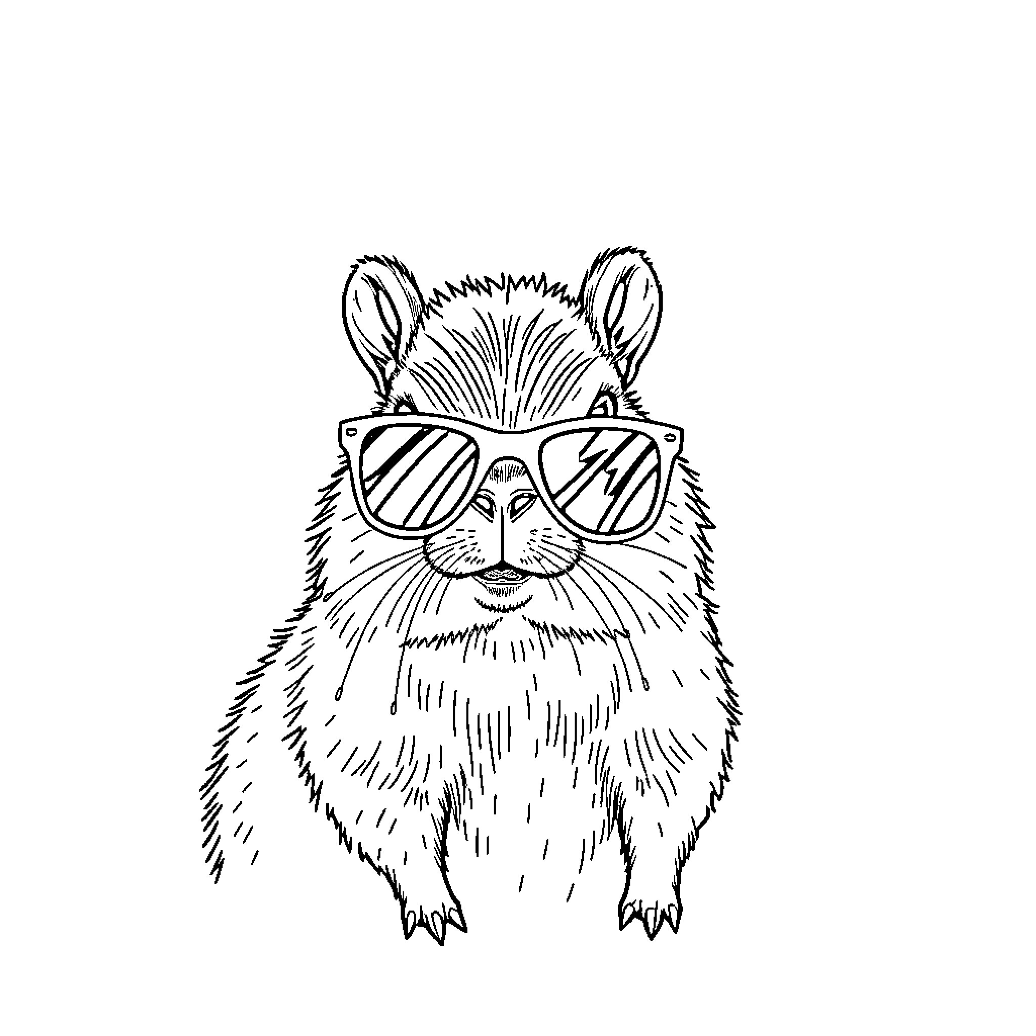 Capybara wearing sunglasses in a fun pose Coloring Page (free black-and-white line drawing printable PDF for all, from beginners to advanced learners, including children, teens, adults, and seniors)
