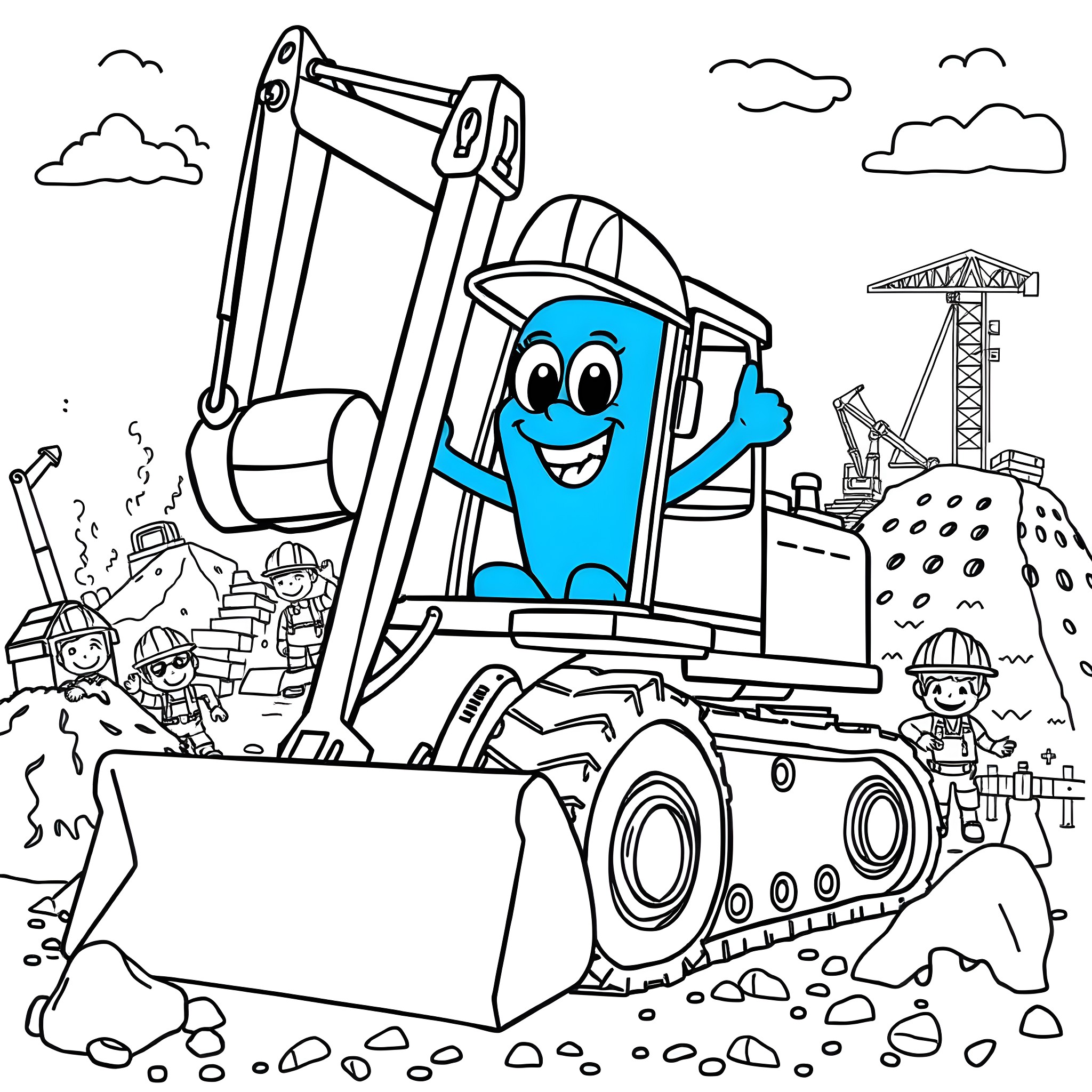 Bluey's Construction Site Adventure Coloring Page (free black-and-white line drawing printable PDF for all, from beginners to advanced learners, including children, teens, adults, and seniors)