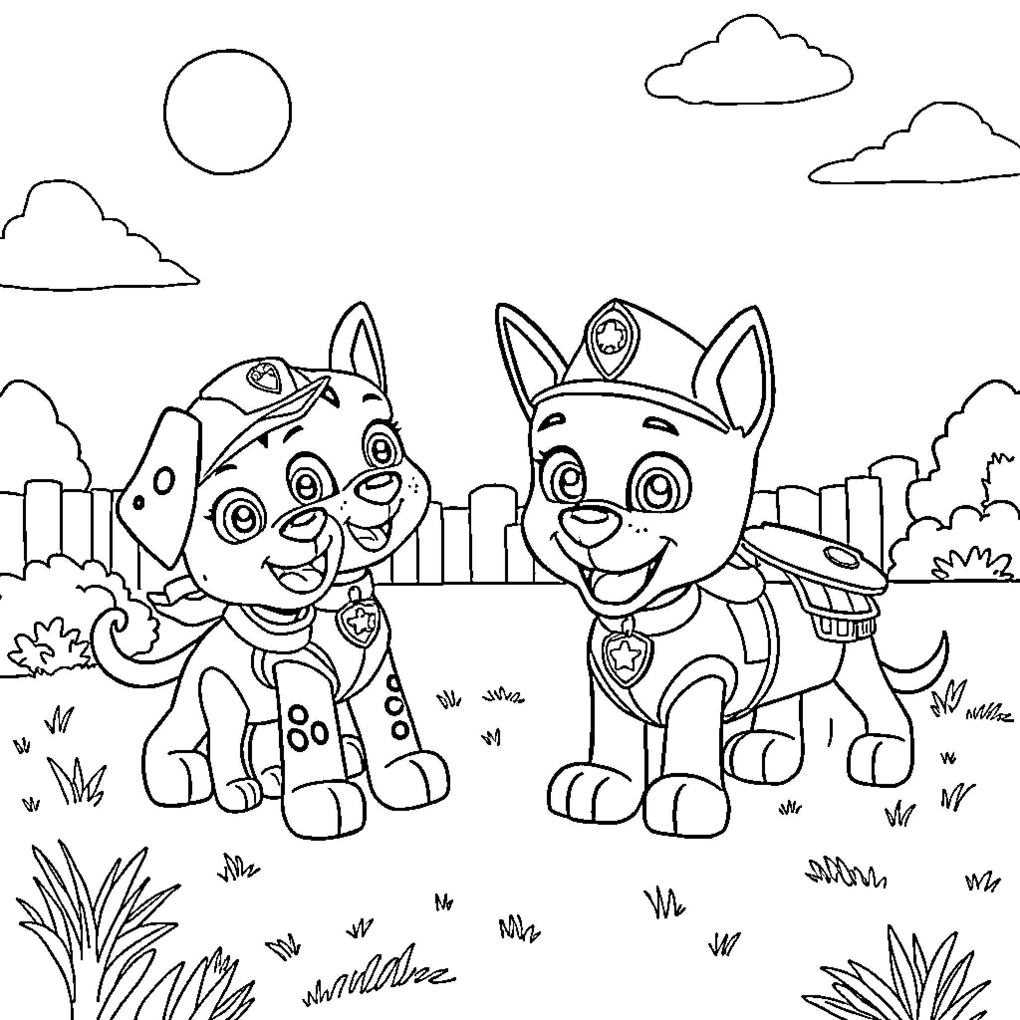 Character playing in the park with friend Coloring Page (free black-and-white line drawing printable PDF for all, from beginners to advanced learners, including children, teens, adults, and seniors)