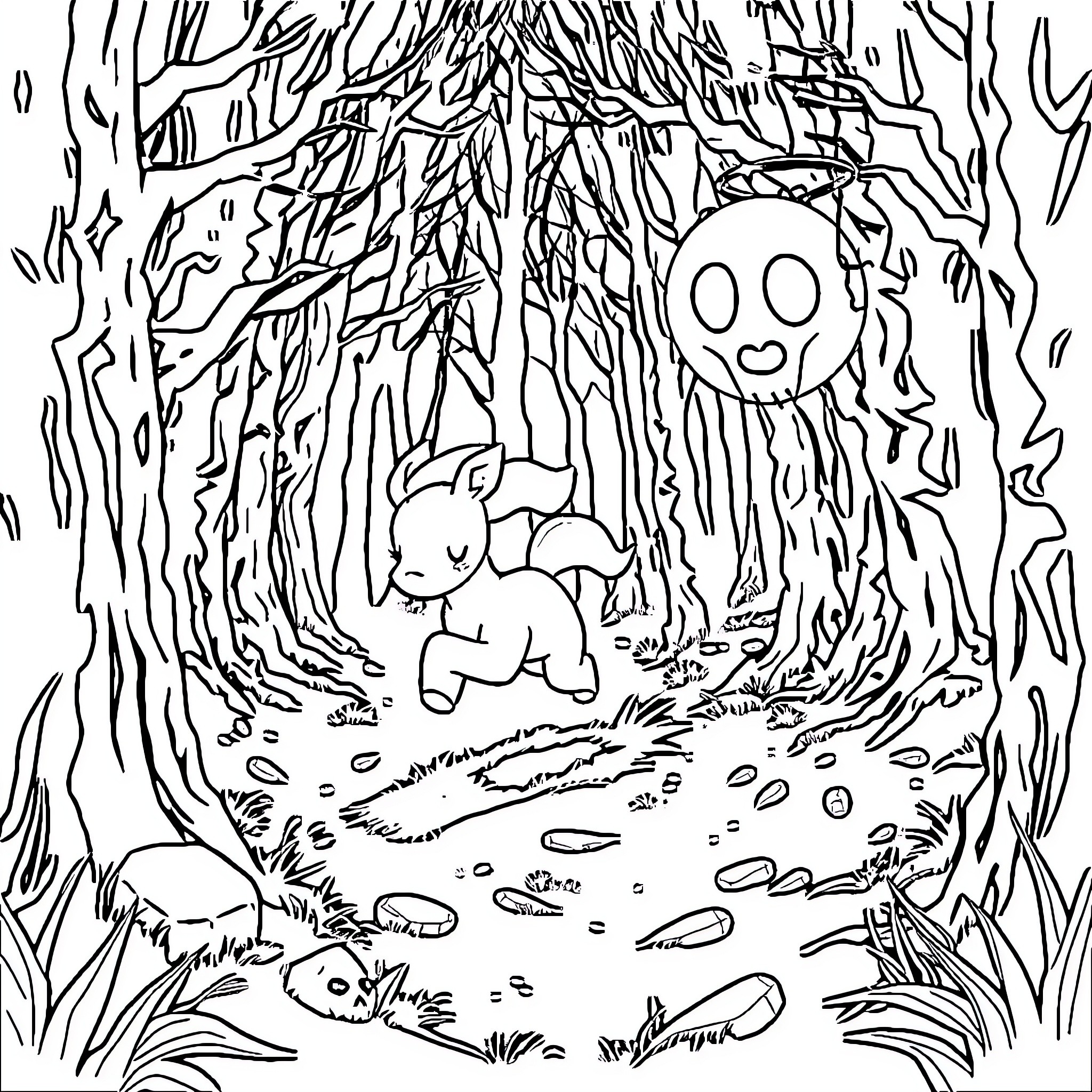 Sable's Forest Adventure Coloring Page (free black-and-white line drawing printable PDF for all, from beginners to advanced learners, including children, teens, adults, and seniors)