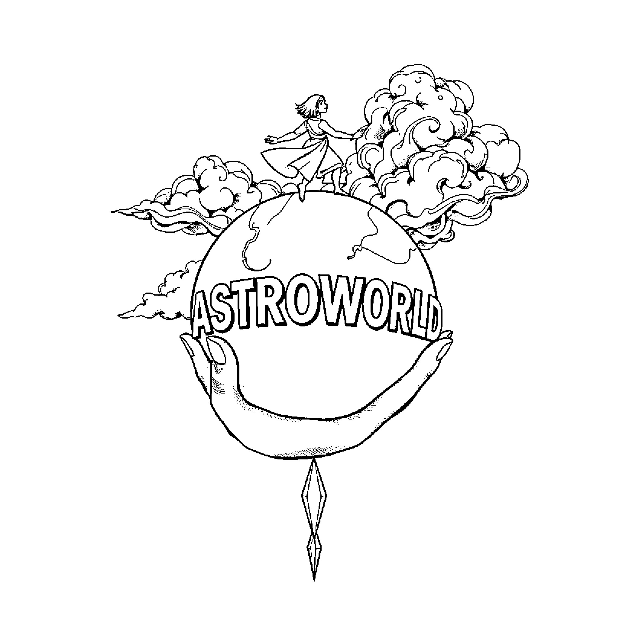 Tattoo of a person riding on a cosmic planet Coloring Page (free black-and-white line drawing printable PDF for all, from beginners to advanced learners, including children, teens, adults, and seniors)