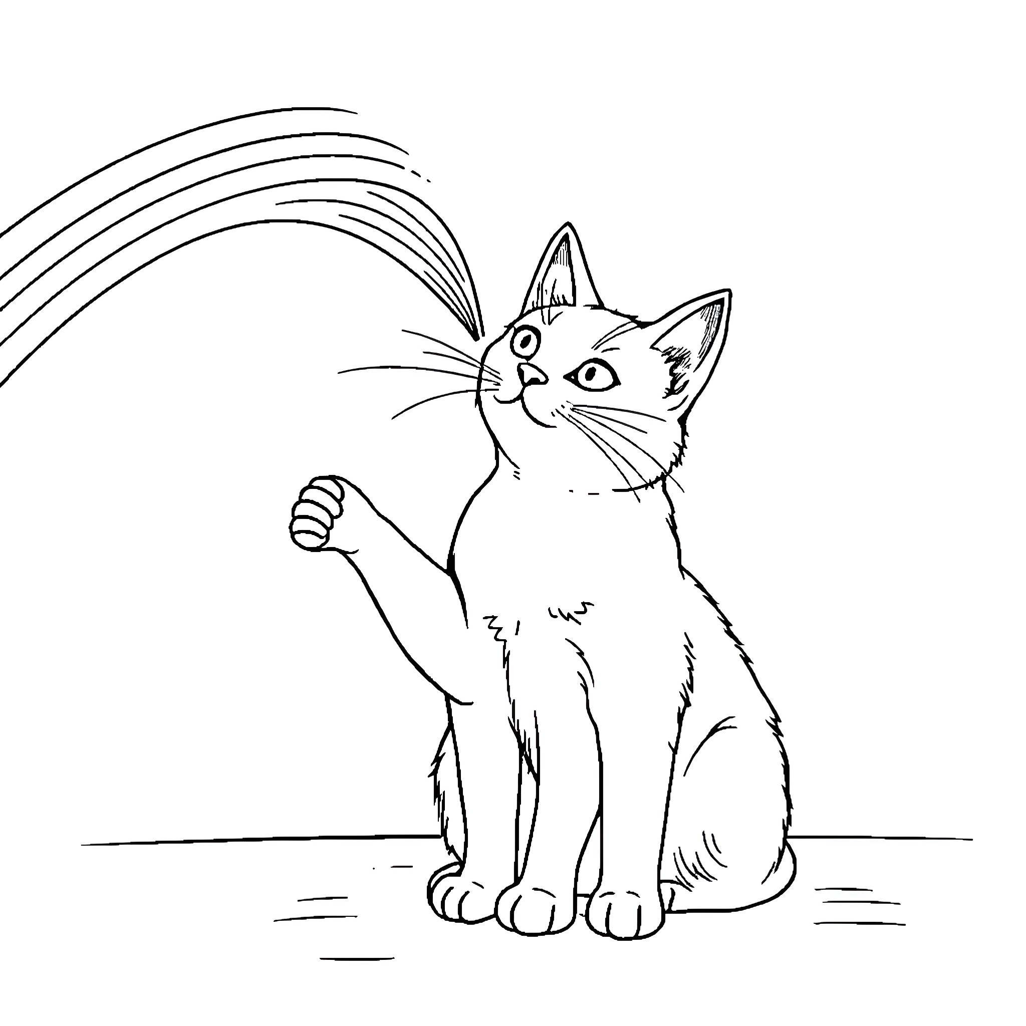 Cat sitting curiously on a surface Coloring Page (free black-and-white line drawing printable PDF for all, from beginners to advanced learners, including children, teens, adults, and seniors)