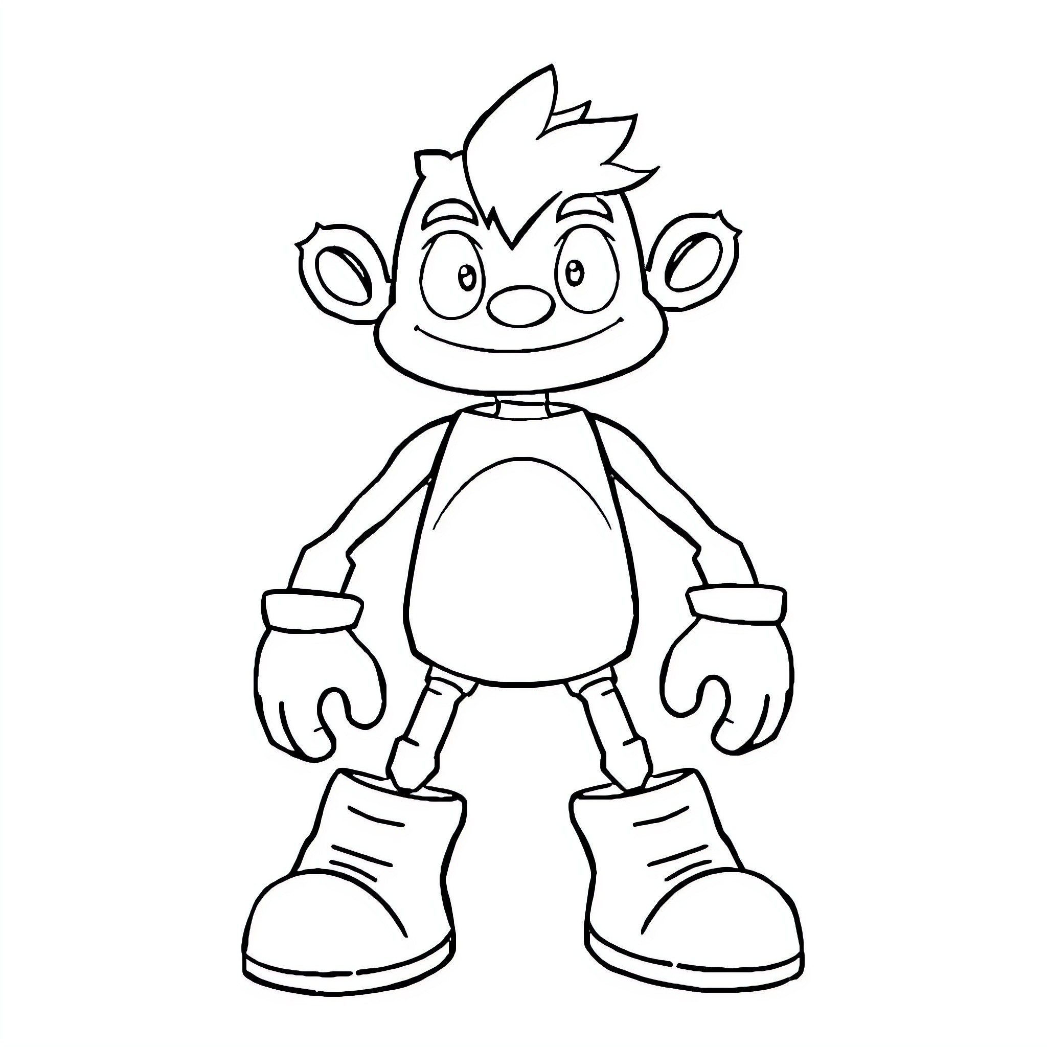 Character Cartoon Monkey with Expressive Features Coloring Page (free black-and-white line drawing printable PDF for all, from beginners to advanced learners, including children, teens, adults, and seniors)