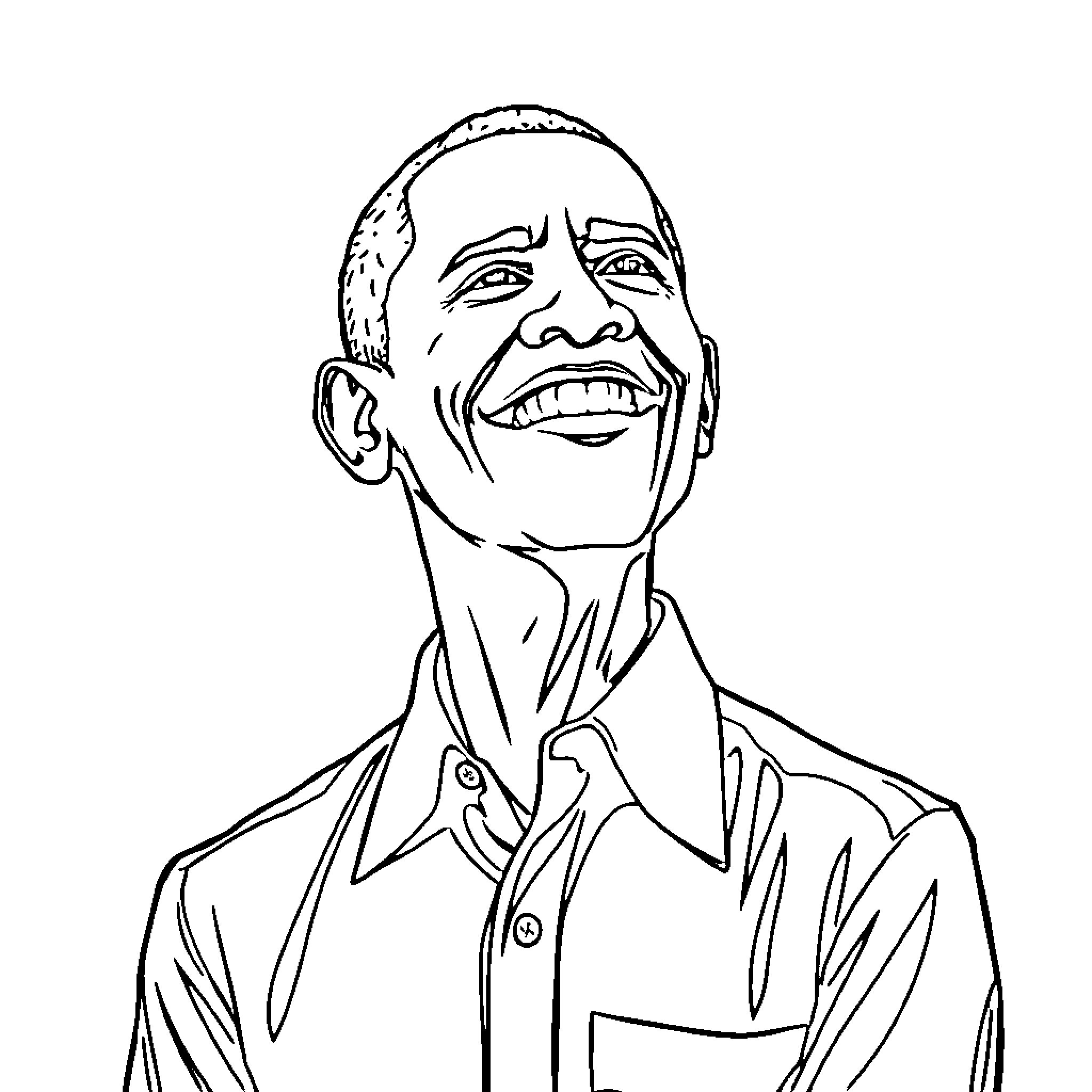 Obama's Cheerful Expression and Casual Attire Coloring Page (free black-and-white line drawing printable PDF for all, from beginners to advanced learners, including children, teens, adults, and seniors)