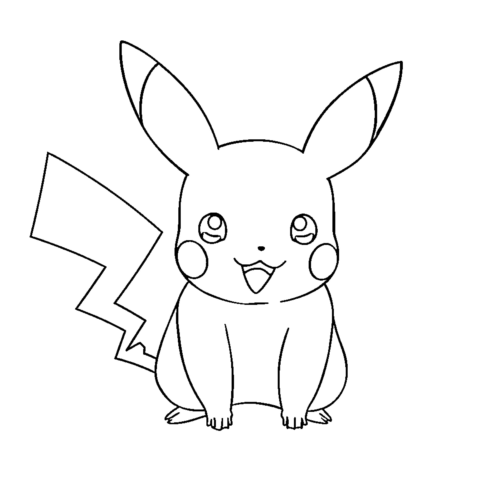 Pikachu the cute and friendly Pokemon Coloring Page (free black-and-white line drawing printable PDF for all, from beginners to advanced learners, including children, teens, adults, and seniors)