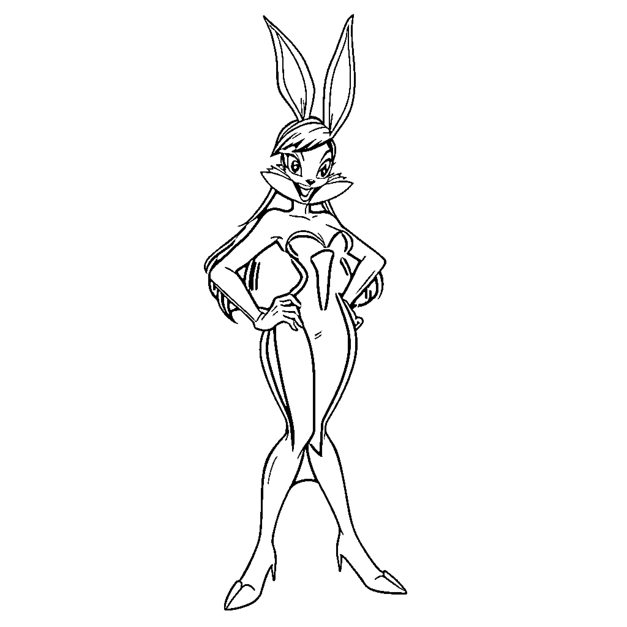 Jessica Rabbit posing in a glamorous evening gown Coloring Page (free black-and-white line drawing printable PDF for all, from beginners to advanced learners, including children, teens, adults, and seniors)