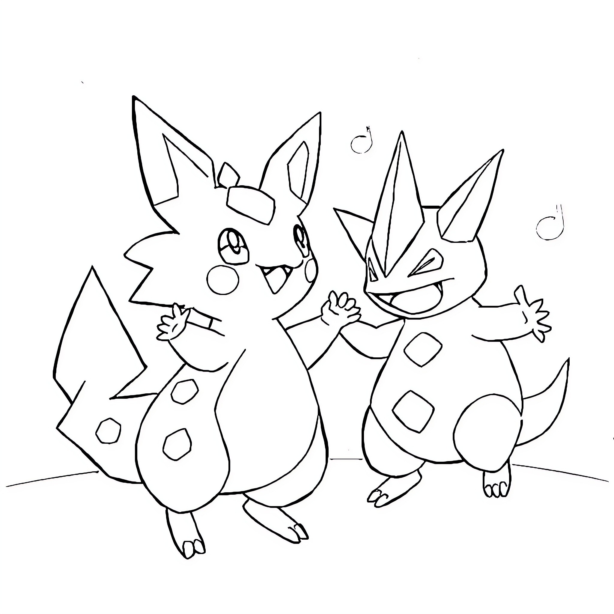 Togepi playing with friends in the forest Coloring Page (free black-and-white line drawing printable PDF for all, from beginners to advanced learners, including children, teens, adults, and seniors)