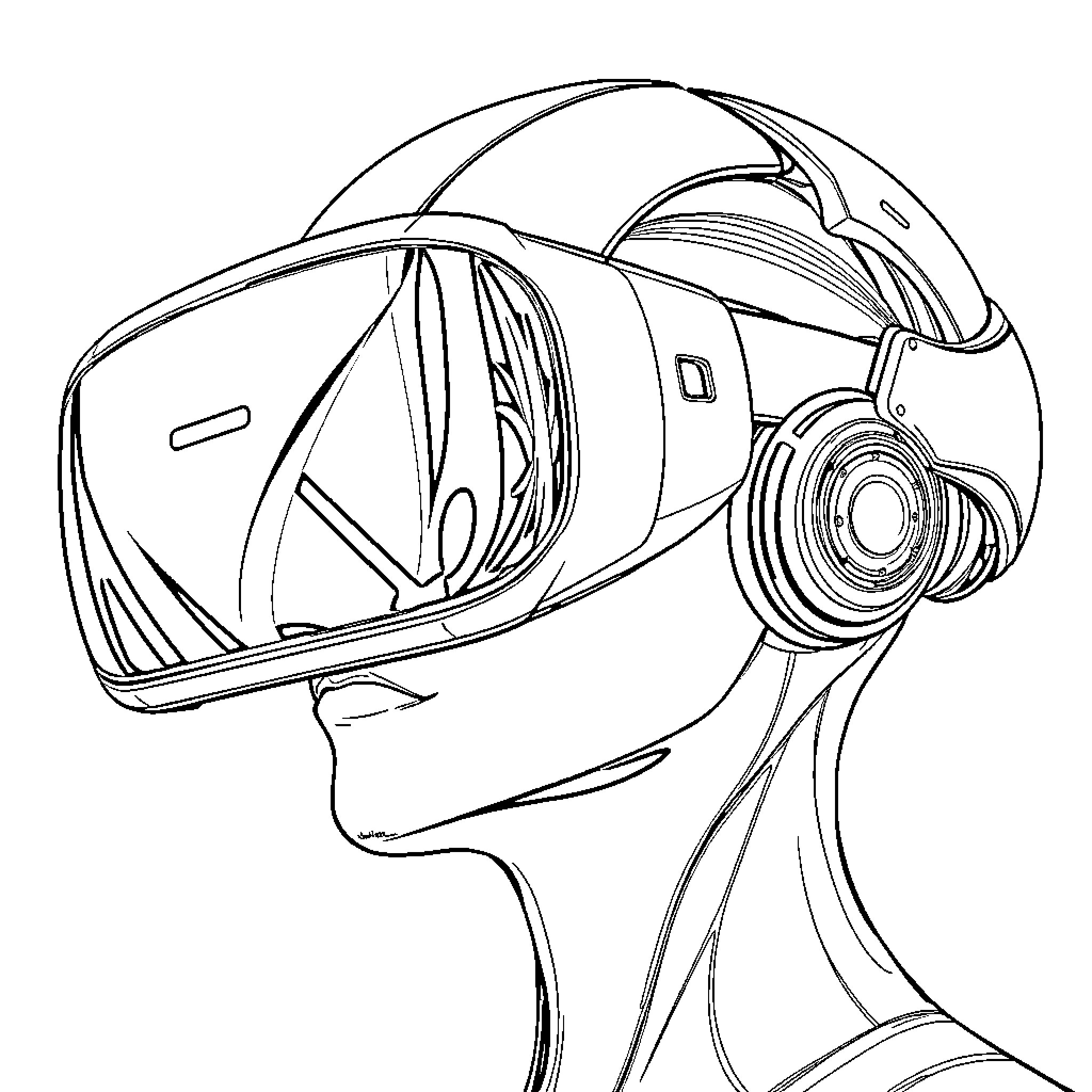 Meta Quest Virtual Reality Headset in Use Coloring Page (free black-and-white line drawing printable PDF for all, from beginners to advanced learners, including children, teens, adults, and seniors)