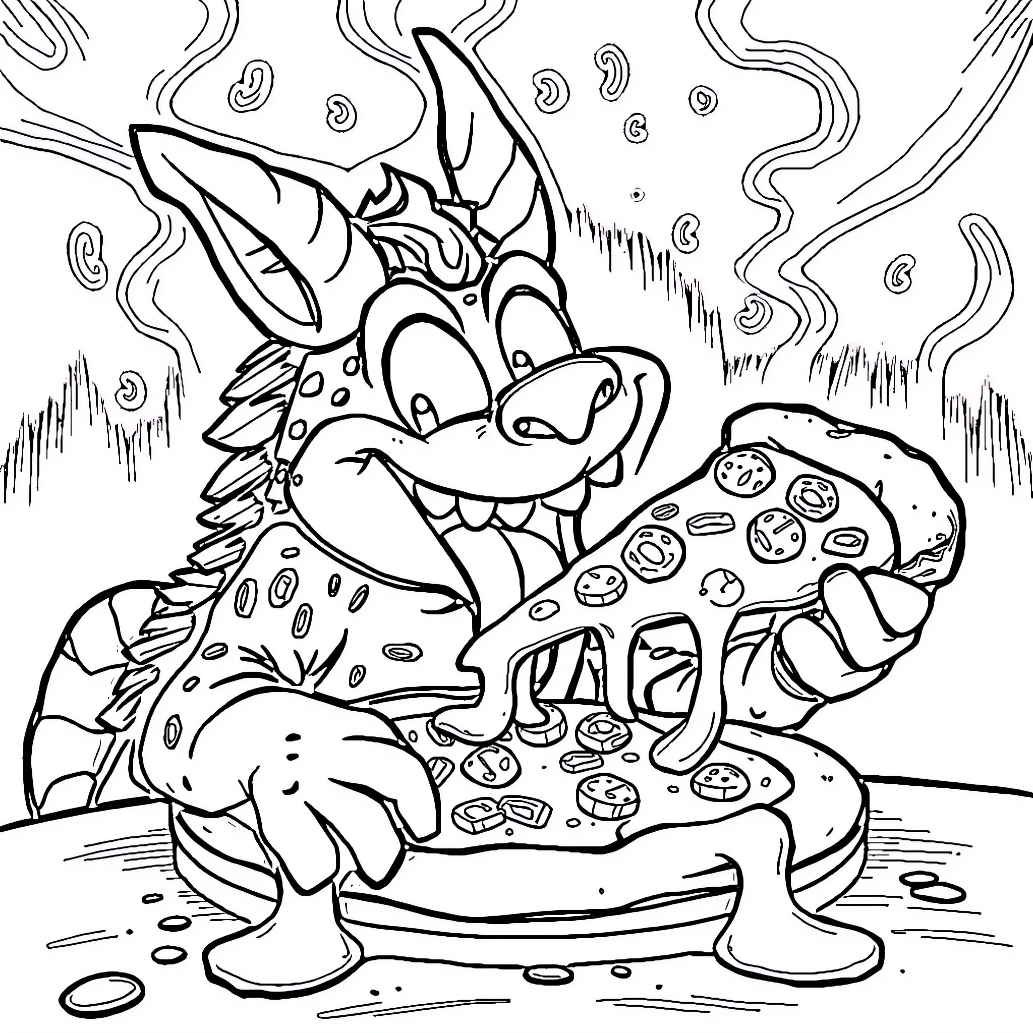 Huntrixx's Fantastical Creature Encounter Coloring Page (free black-and-white line drawing printable PDF for all, from beginners to advanced learners, including children, teens, adults, and seniors)