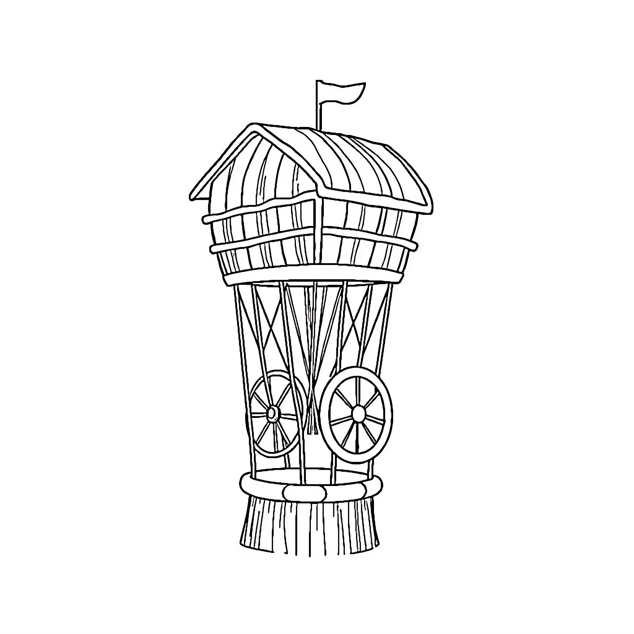 Soapbox with Whimsical Wagon-Style Structure Coloring Page (free black-and-white line drawing printable PDF for all, from beginners to advanced learners, including children, teens, adults, and seniors)