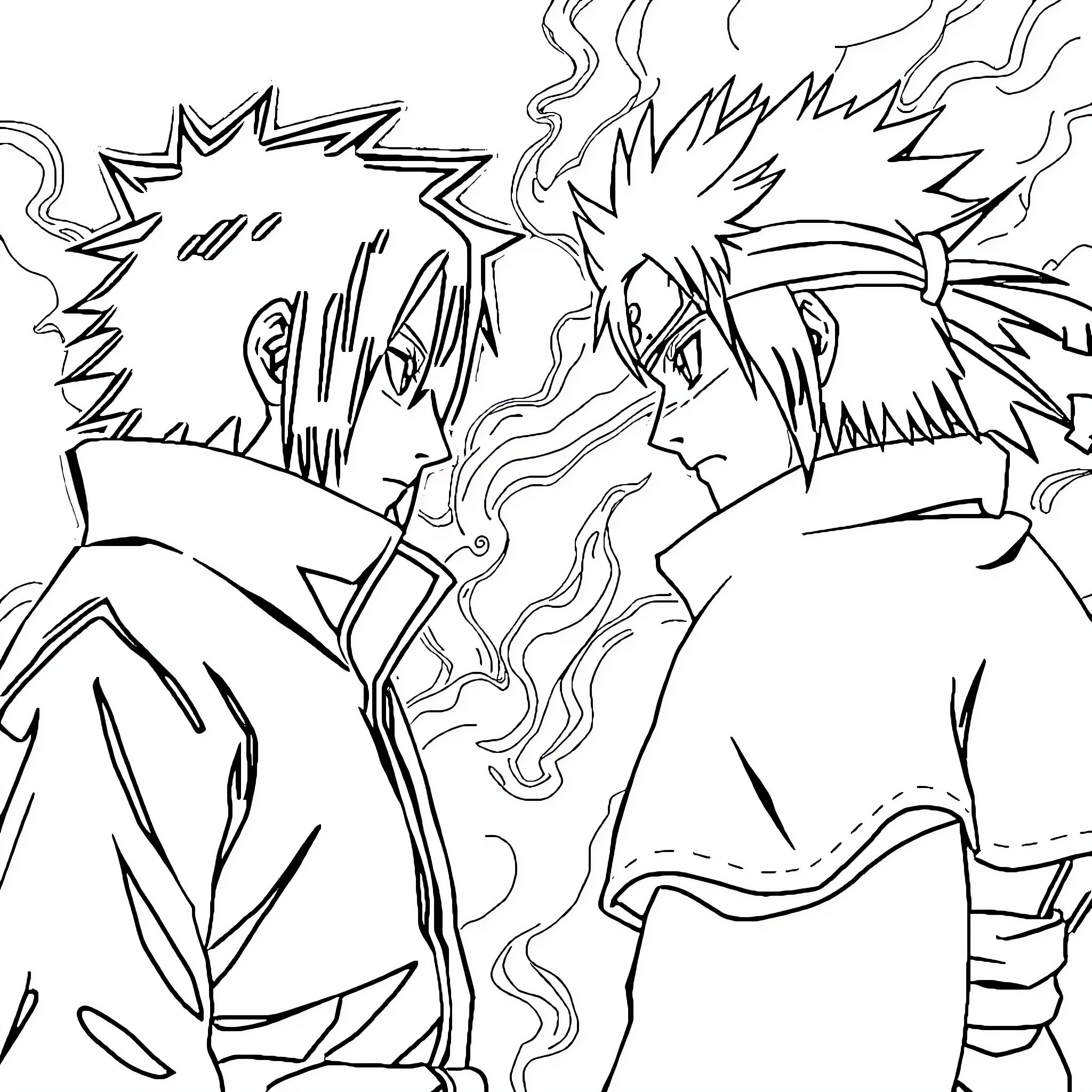 Sasuke's intense battle with determination Coloring Page (free black-and-white line drawing printable PDF for all, from beginners to advanced learners, including children, teens, adults, and seniors)