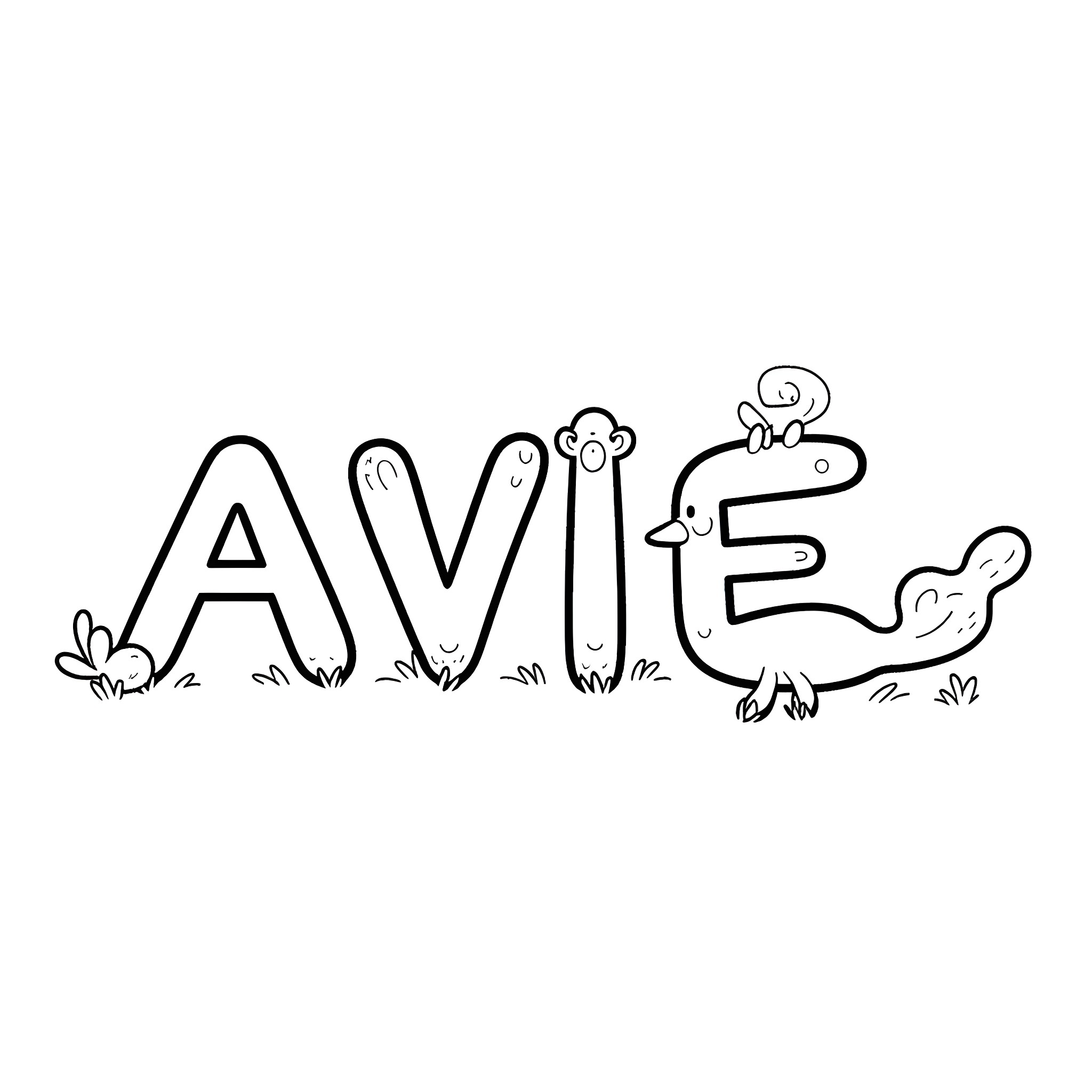 Bluey's playful name in a nature-inspired illustration Coloring Page (free black-and-white line drawing printable PDF for all, from beginners to advanced learners, including children, teens, adults, and seniors)