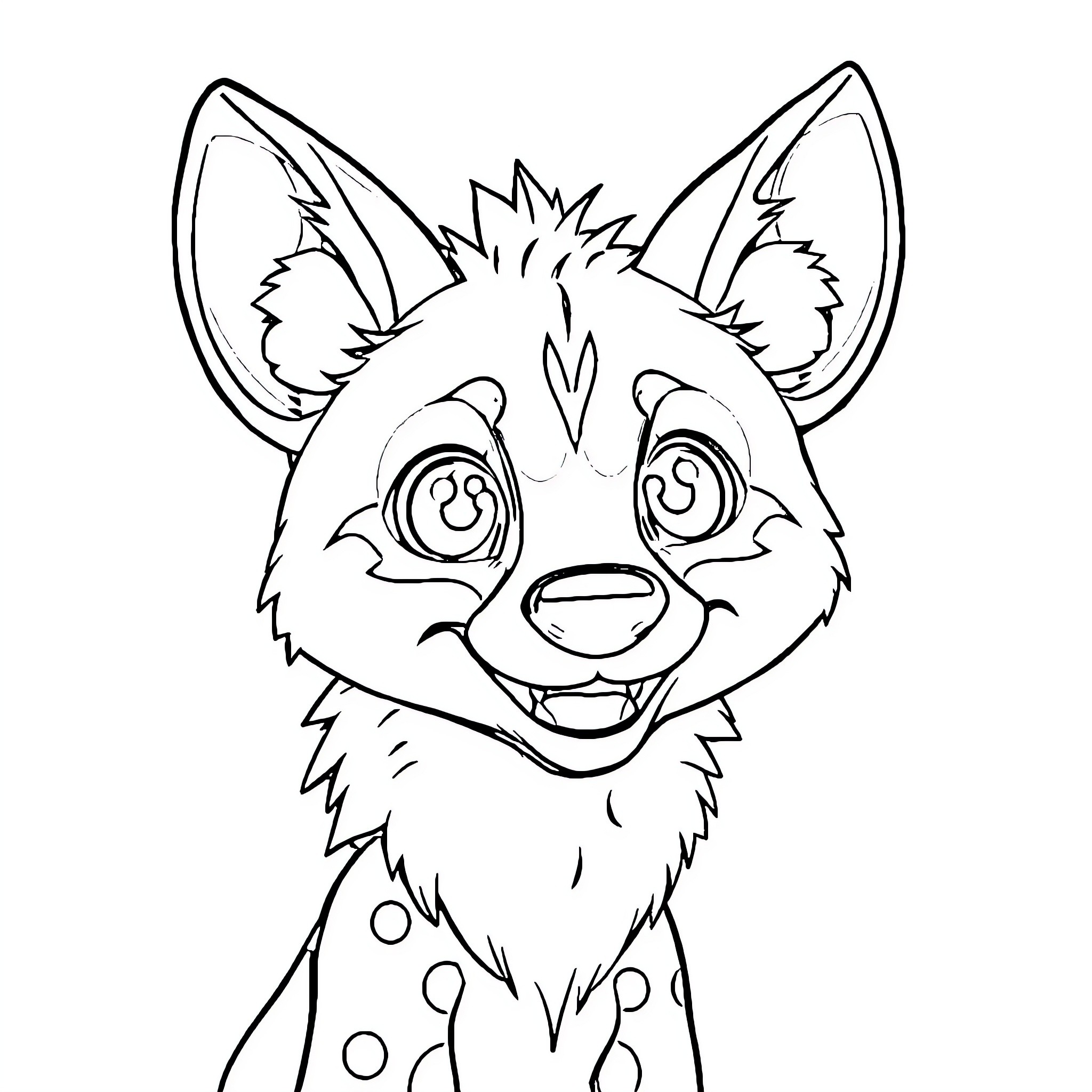 Hyena with a friendly expression Coloring Page (free black-and-white line drawing printable PDF for all, from beginners to advanced learners, including children, teens, adults, and seniors)