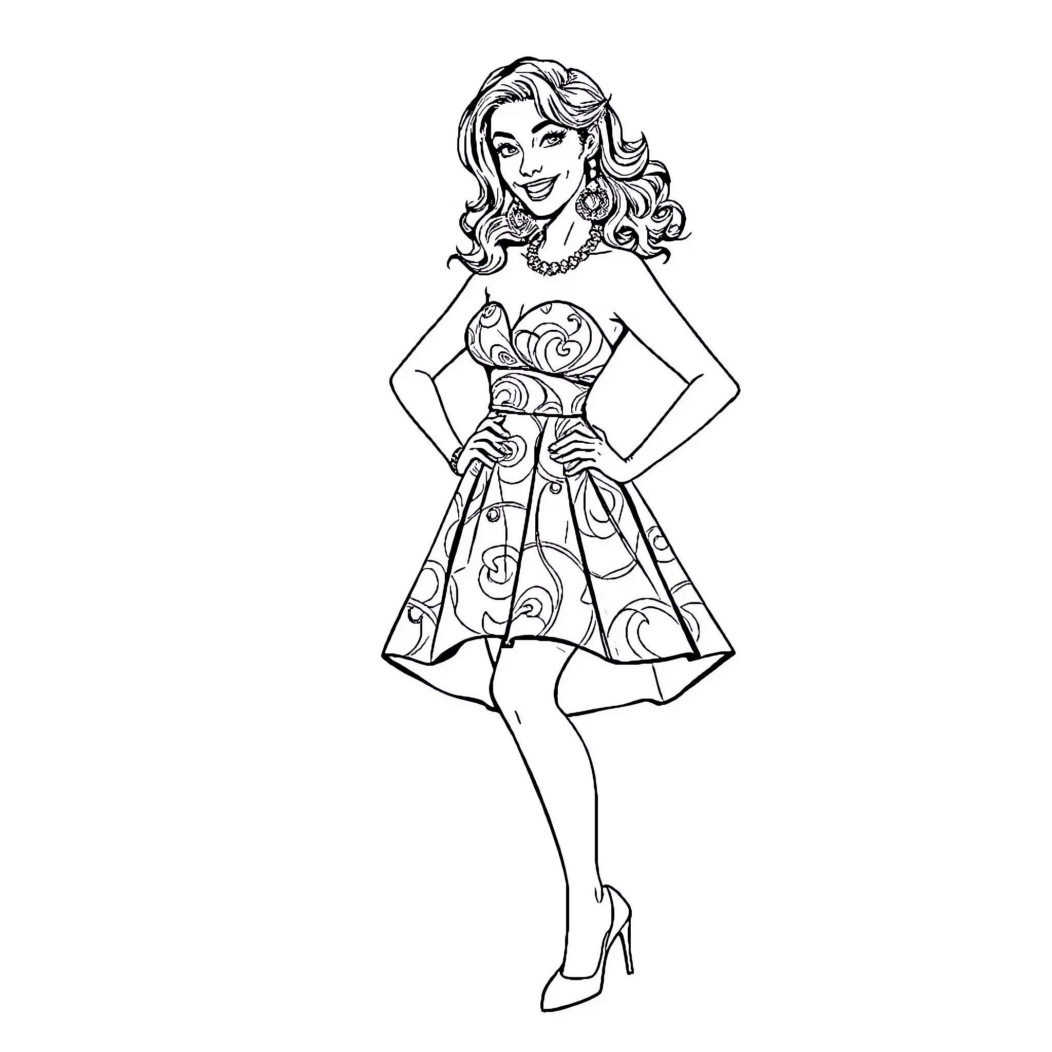 Tony Shalhoub in a whimsical retro-style dress Coloring Page (free black-and-white line drawing printable PDF for all, from beginners to advanced learners, including children, teens, adults, and seniors)