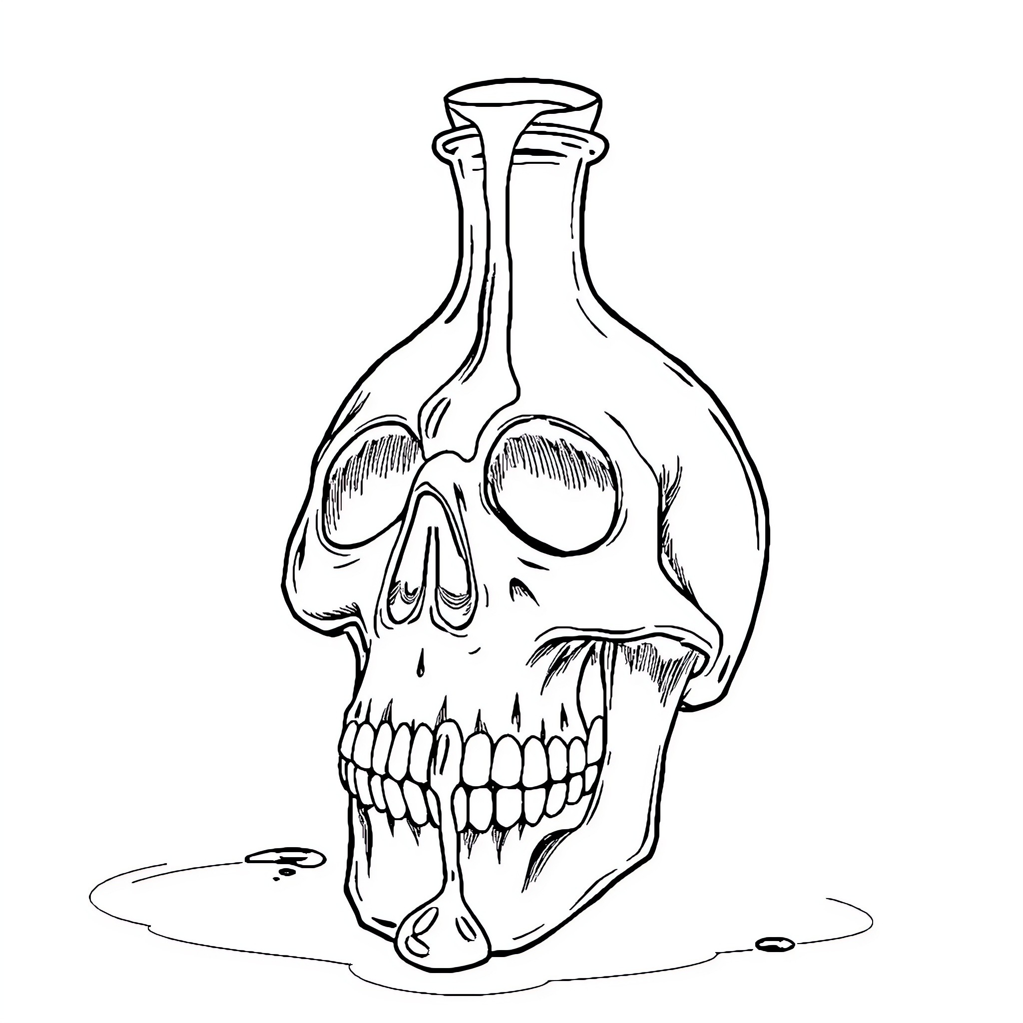 Potion of Skull Enchantment Coloring Page (free black-and-white line drawing printable PDF for all, from beginners to advanced learners, including children, teens, adults, and seniors)