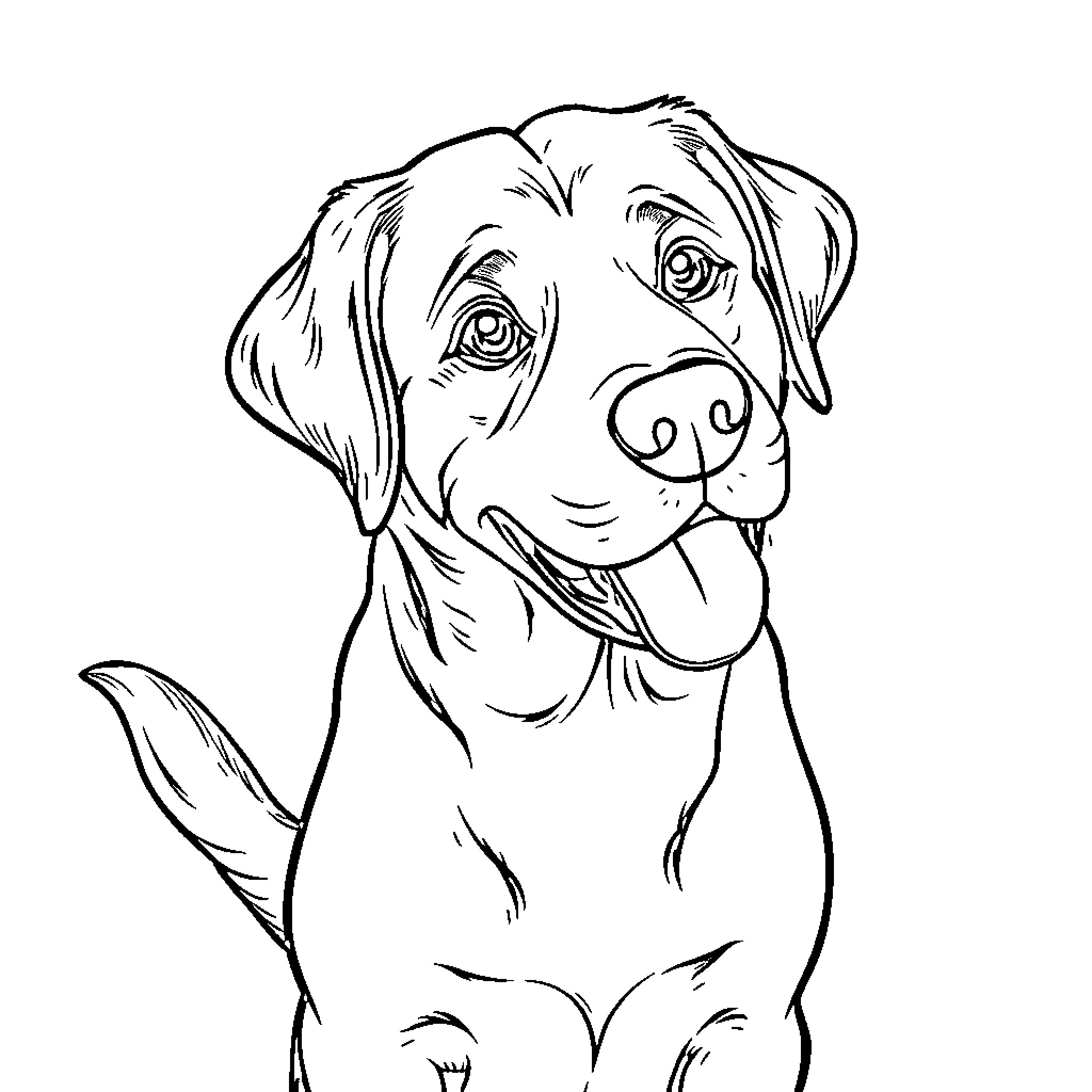 Labrador puppy with a friendly expression Coloring Page (free black-and-white line drawing printable PDF for all, from beginners to advanced learners, including children, teens, adults, and seniors)