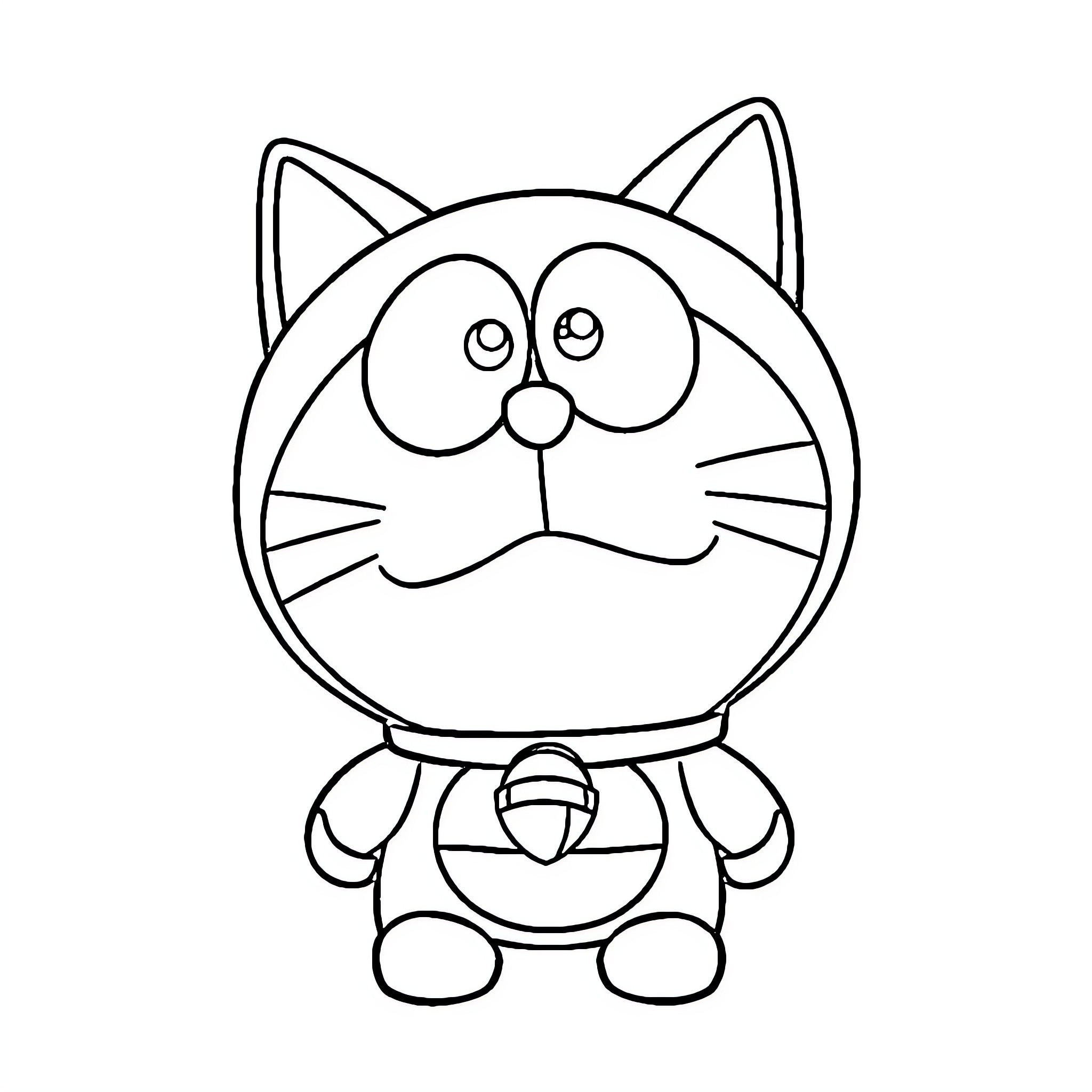 Doremon the curious cat character Coloring Page (free black-and-white line drawing printable PDF for all, from beginners to advanced learners, including children, teens, adults, and seniors)