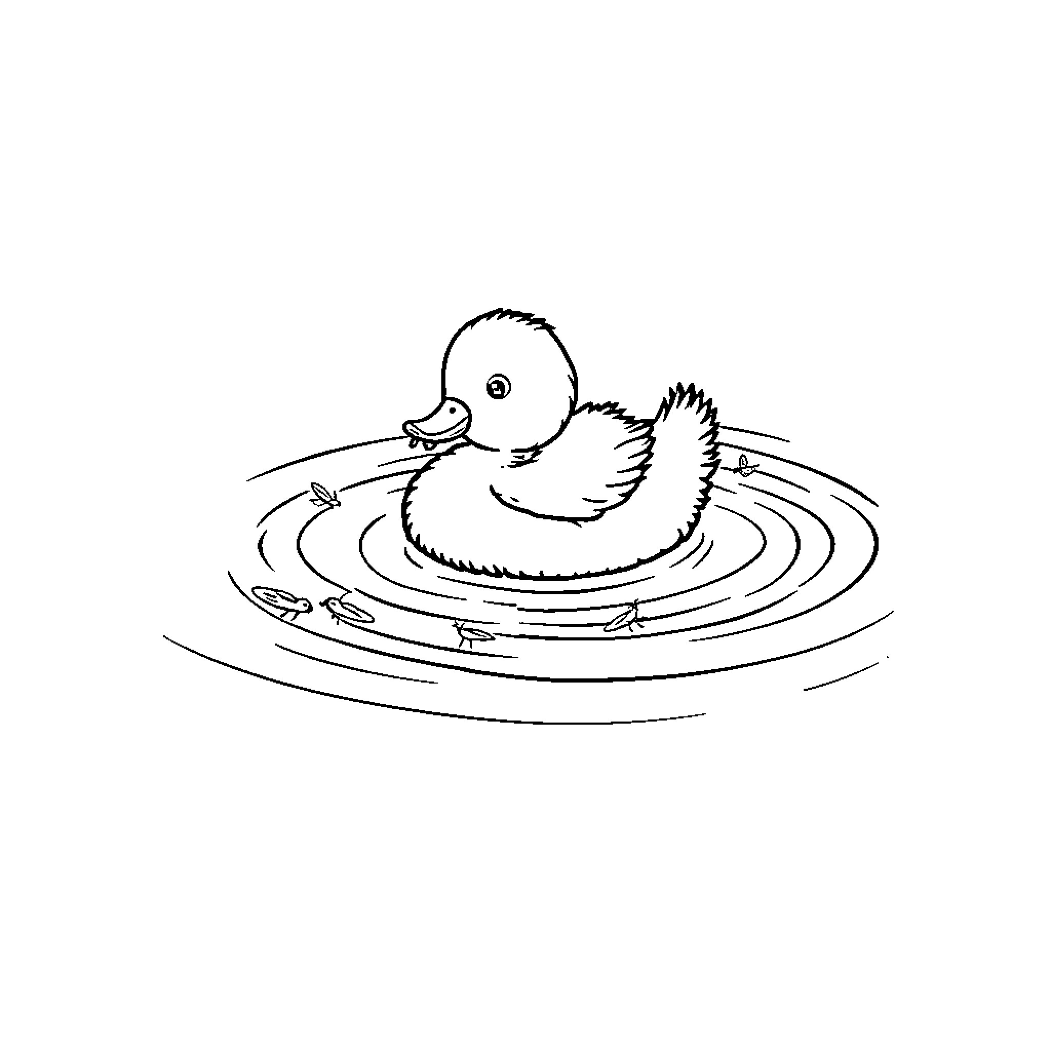 Duck floating peacefully on pond Coloring Page (free black-and-white line drawing printable PDF for all, from beginners to advanced learners, including children, teens, adults, and seniors)